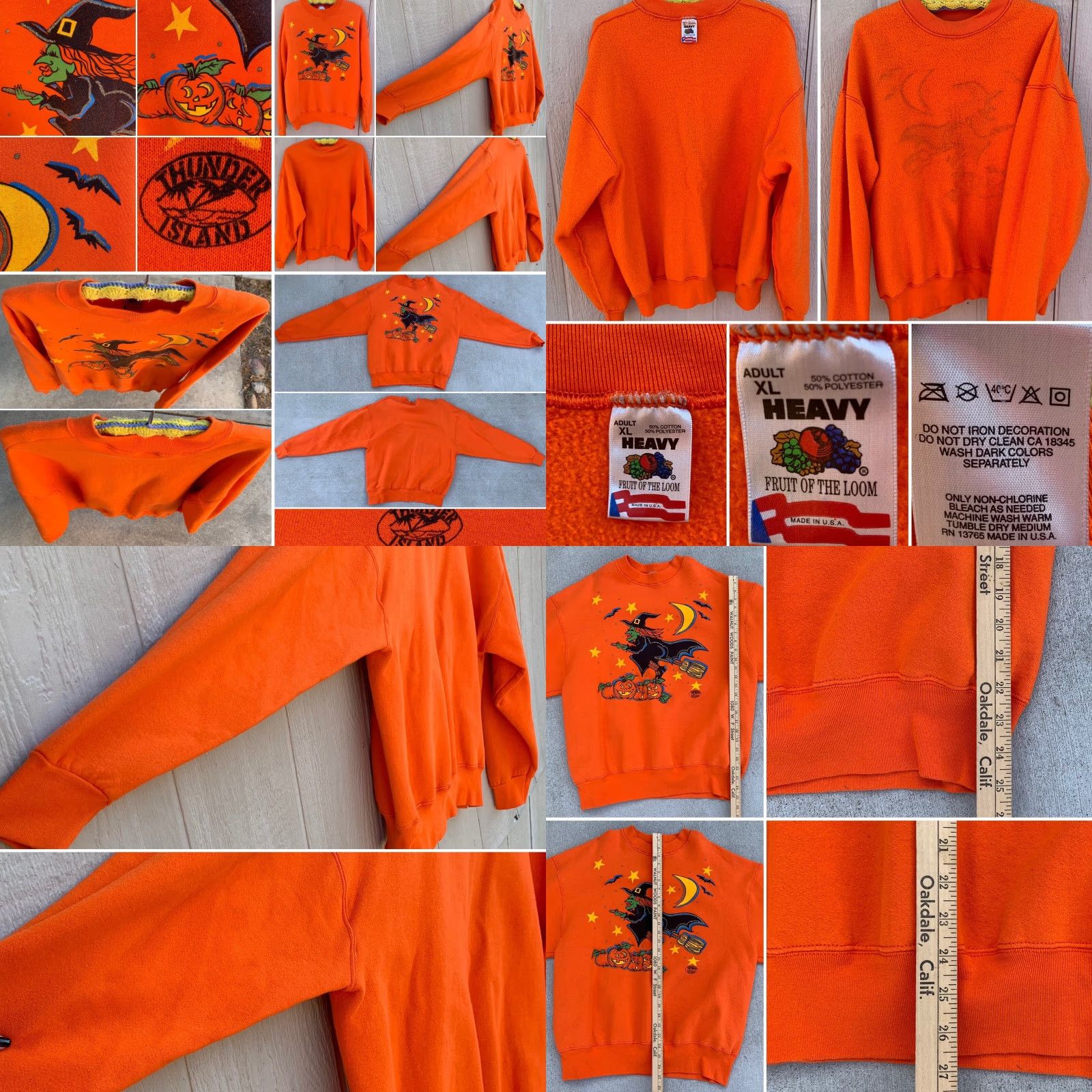 Fruit Of The Loom VINTAGE Fruit of the Loom Sweatshirt Halloween Witch Pumpkins 90s Graphic Print Pullover Long Sleeve Orange XL Unisex Adults Size US XL / EU 56 / 4 - 8 Thumbnail