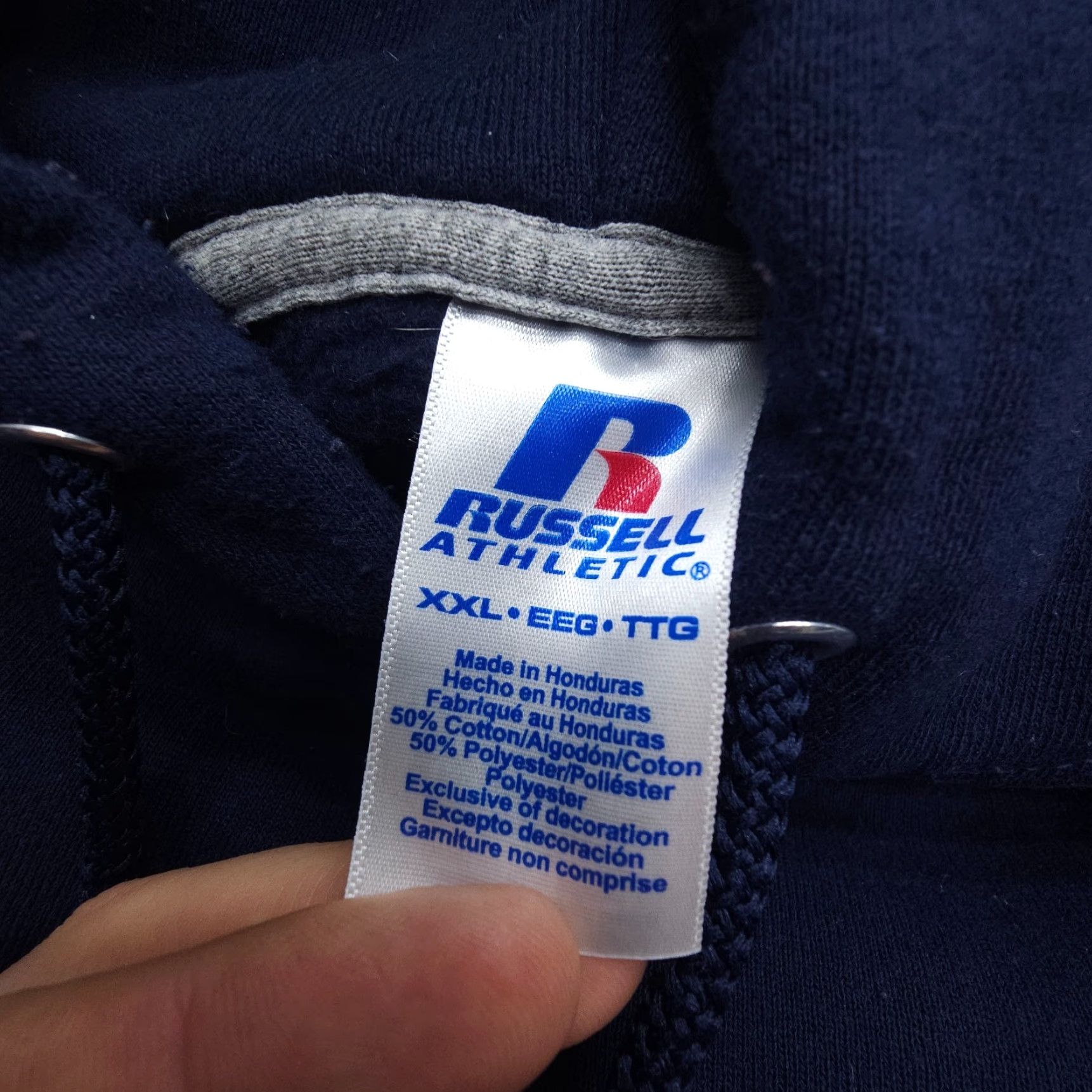 Russell Athletic VINTAGE Russell Athletic Hoodie Mens 2XL Blue 50 / 50 Hooded Sweatshirt 2000s Street Skate Sports All Seasons Fleece Logo Pullover Knit Sweatshirt Size US XXL / EU 58 / 5 - 3 Thumbnail