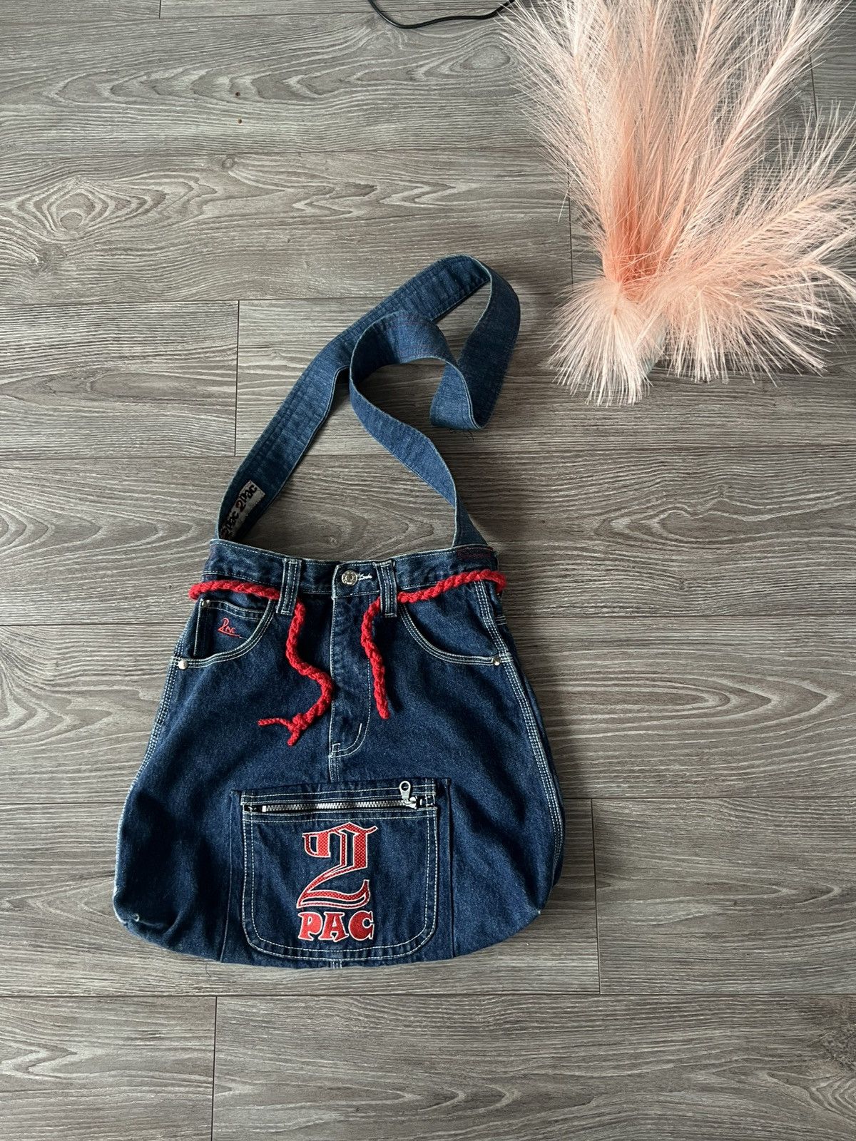 Affliction × Handmade ‼️Vintage Handmade Avant Garde 2Pac Denim Big Logo Sling Bag‼️ Size ONE SIZE - 5 Thumbnail