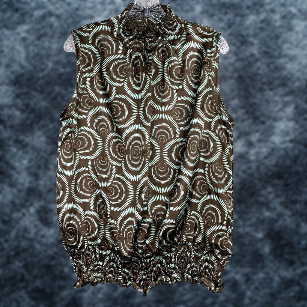 Vintage VINTAGE Serenade Blouse Shirt L Brown Satin Mock Neck Sleeveless Geometric Fairy Hippie 90s Womens Size L / US 10 / IT 46 - 1 Thumbnail