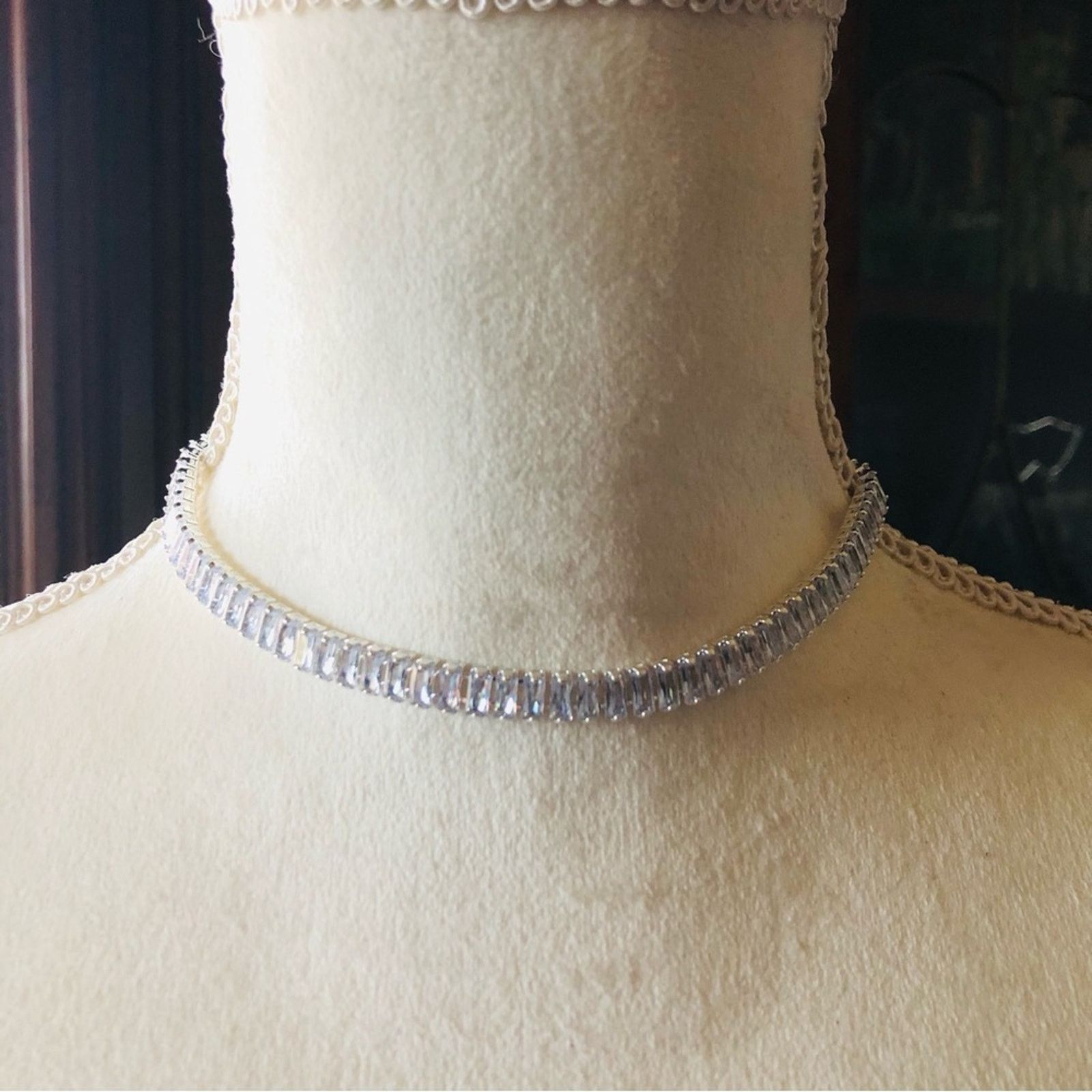 Jewelry Ladies clear baguette silver plated tennis necklace Size ONE SIZE - 9 Thumbnail