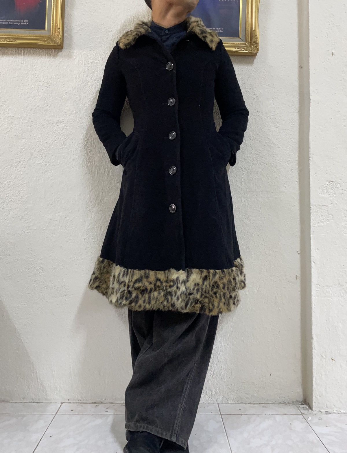 14th Addiction 🇯🇵 Machiko Jinto Leopard Fur Trench Coat Goa Gothic Punk Vkei Size S / US 4 / IT 40 - 5 Thumbnail