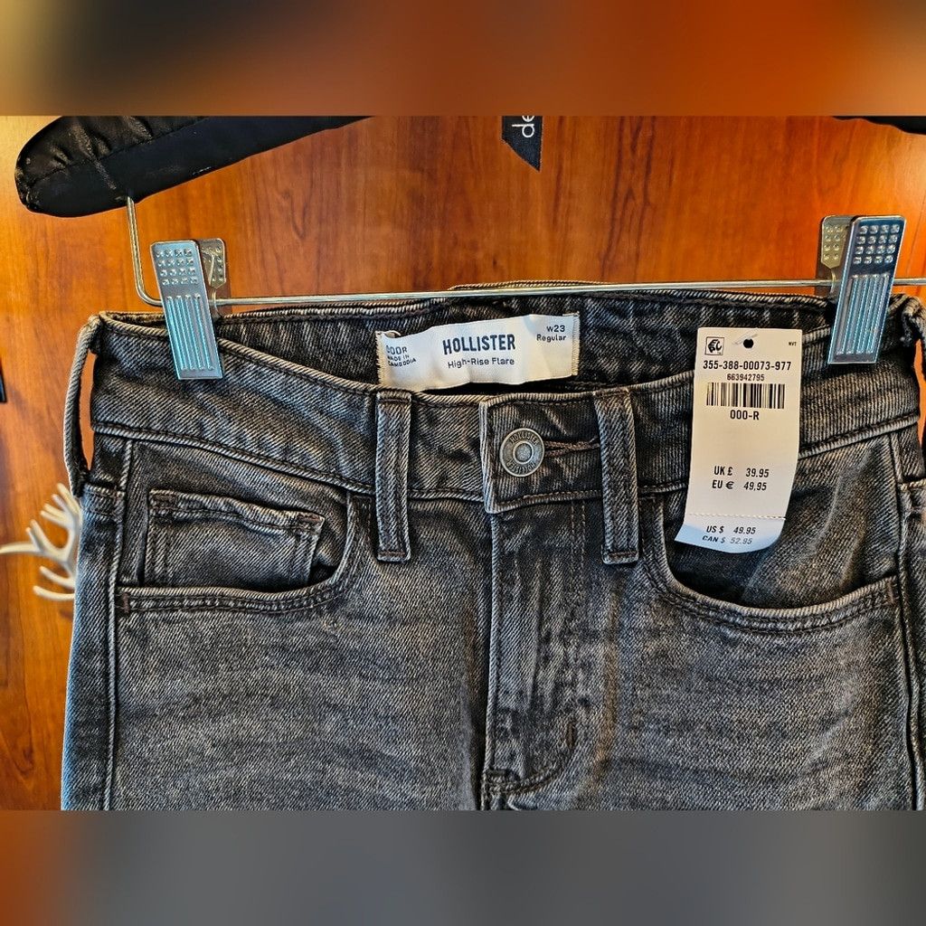 Hollister Hollister Dark Wash Black/Gray Flare Jeans NWT Size 23" - 4 Thumbnail