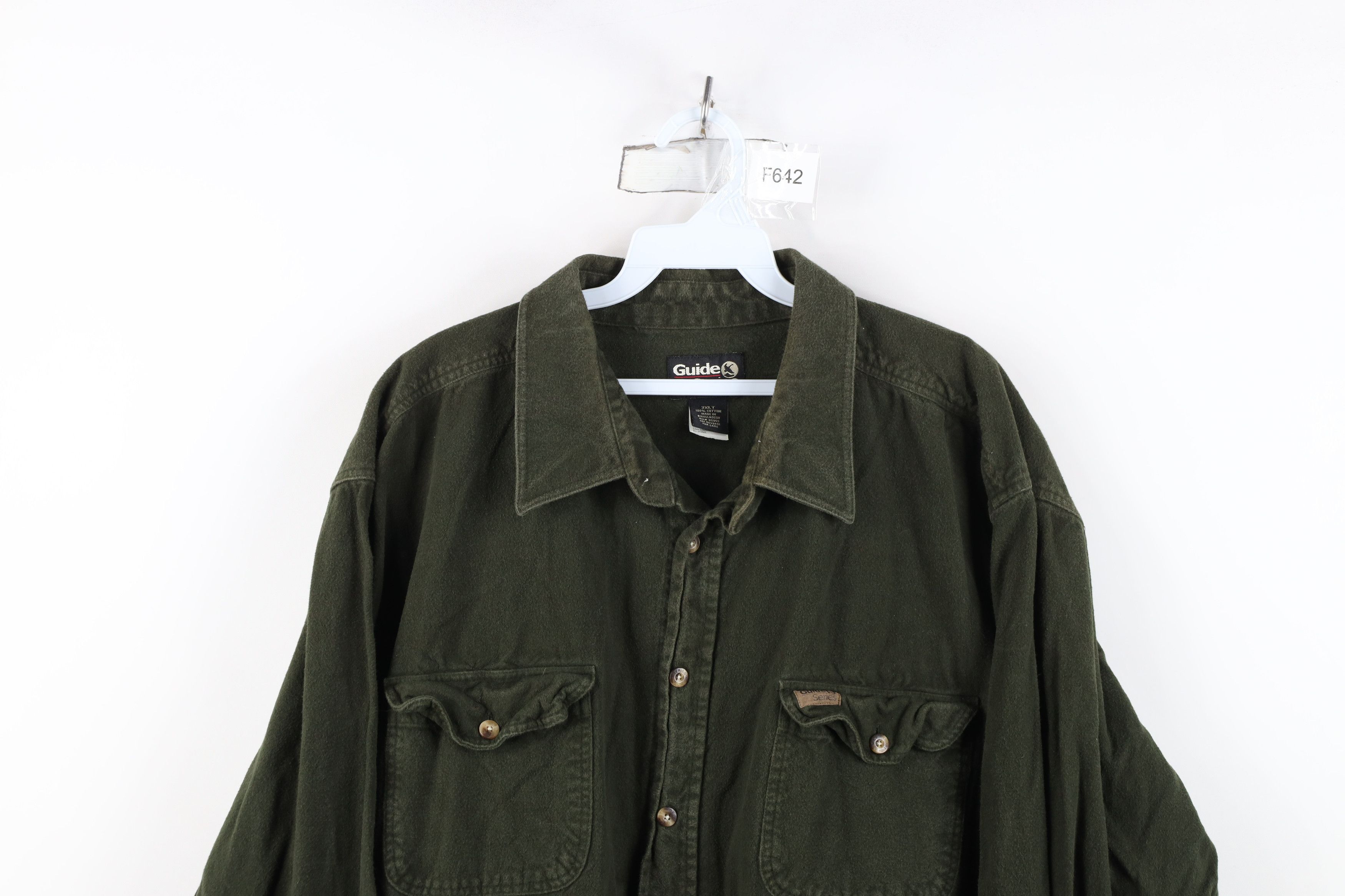 Vintage Vintage 90s Streetwear Chamois Collared Button Shirt Green Size US XXL / EU 58 / 5 - 2 Thumbnail