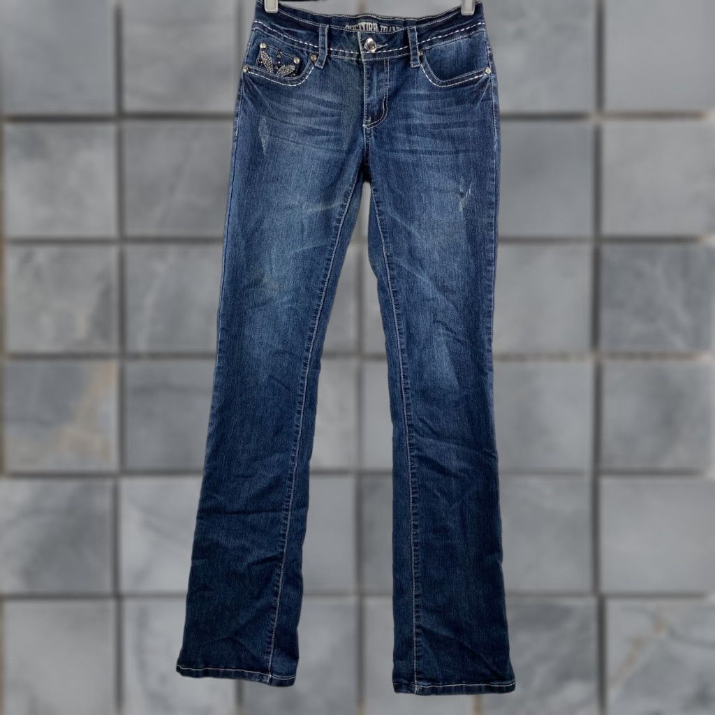 Denime Culture Jeans Womens Jeans Bootcut 5 Blue Dark Wash 33in 27in Stretch Embroidered Rhinestone Studded Denim Embroidered Logo 5-Pocket Size 27" / US 4 / IT 40 - 1 Thumbnail