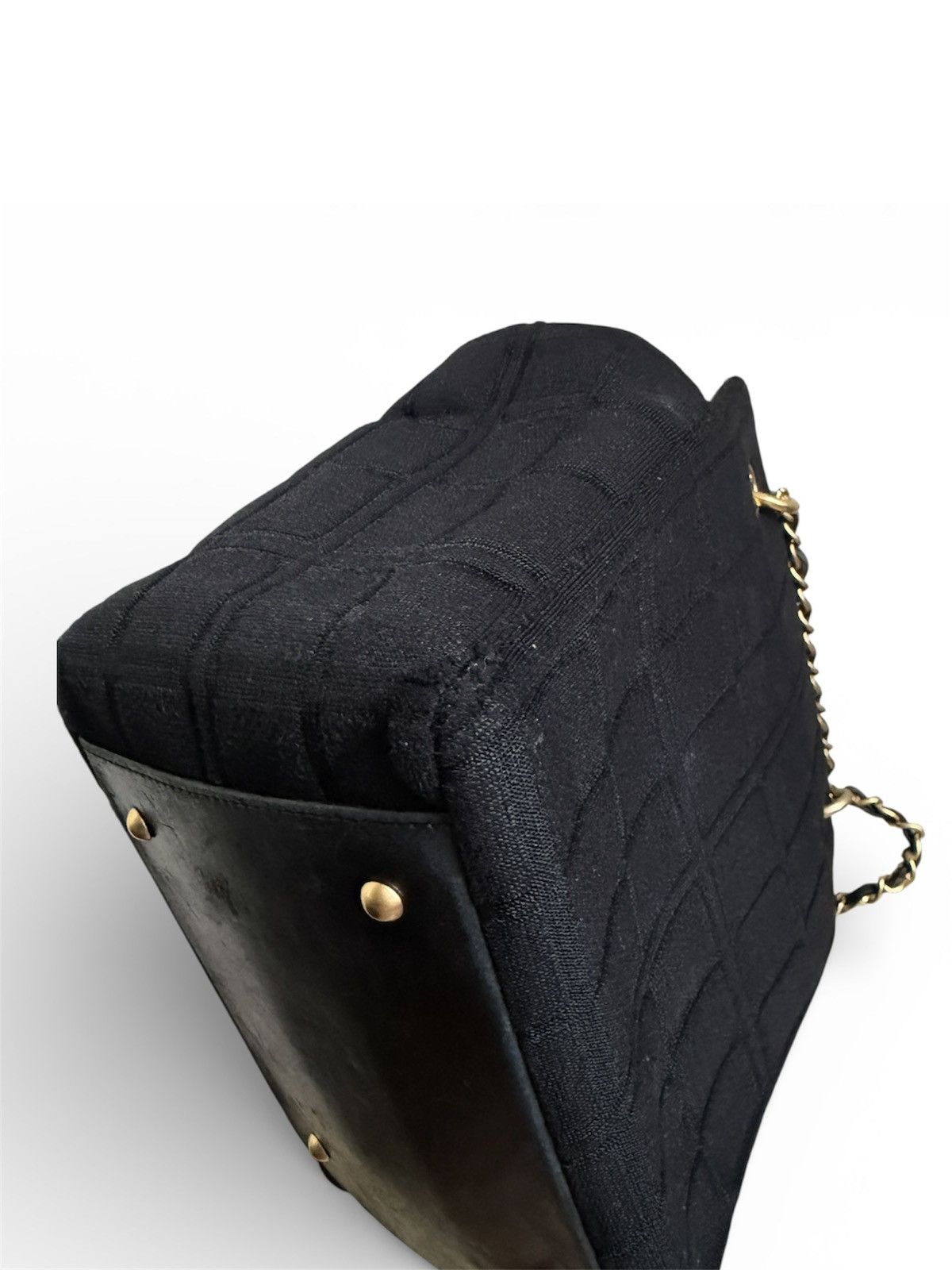 Chanel Chanel Vintage Chocobar Black Jersey Tote with chain straps Size ONE SIZE - 9 Thumbnail
