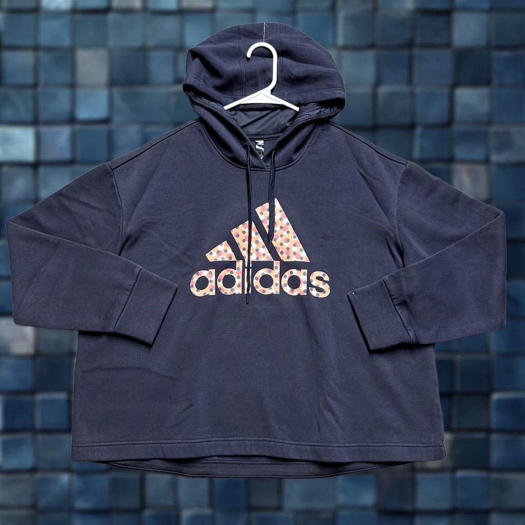 Adidas Adidas Sweatshirt Womens 2X Navy Blue Fleece Pullover Logo Graphic Cropped EUC Size XXL / US 16-18 / IT 52-54 - 1 Thumbnail