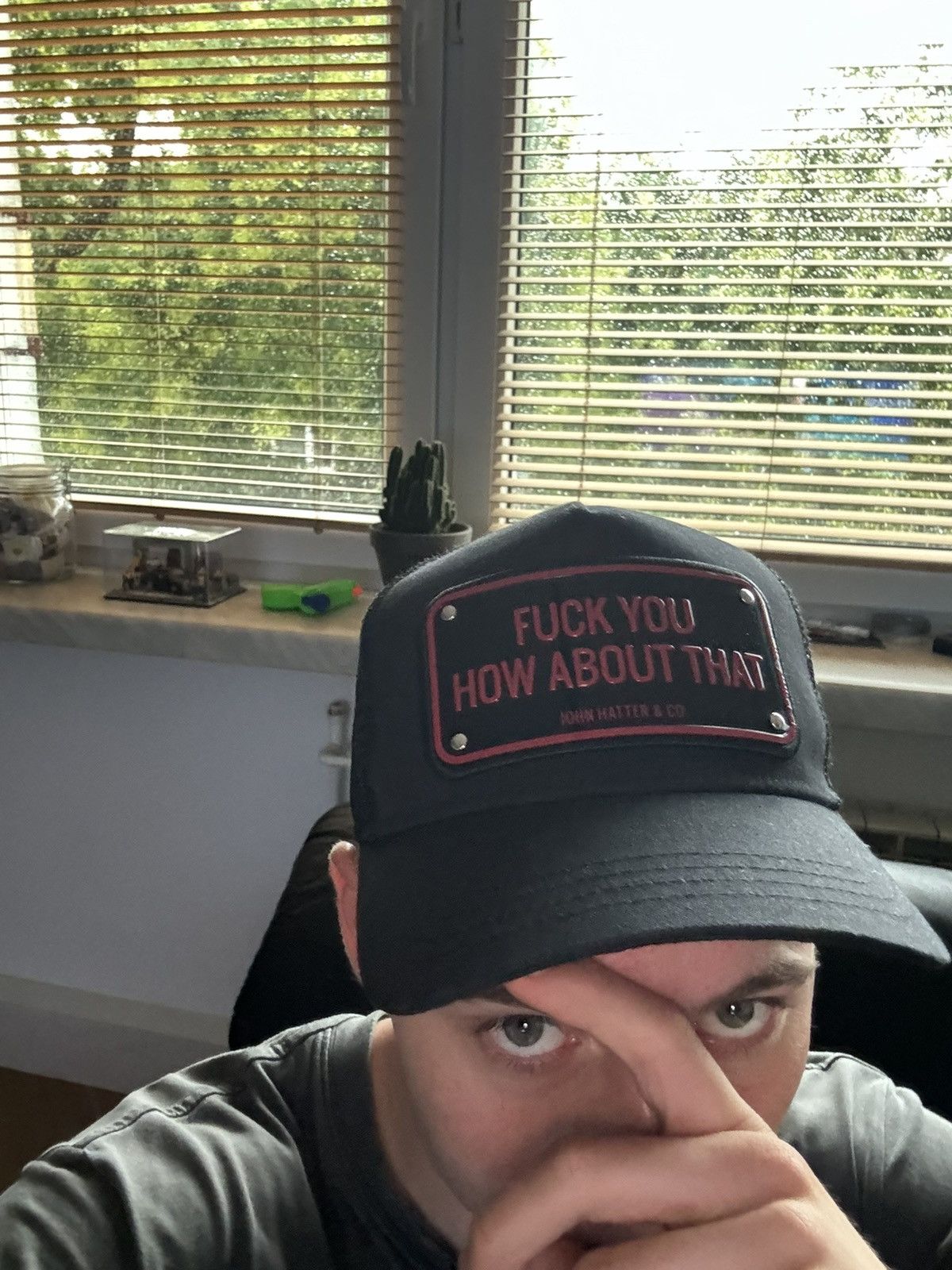 Vintage John Hatter & Co FUCK YOU HOW ABOUT THAT Black Trucker Hat Size ONE SIZE - 4 Thumbnail