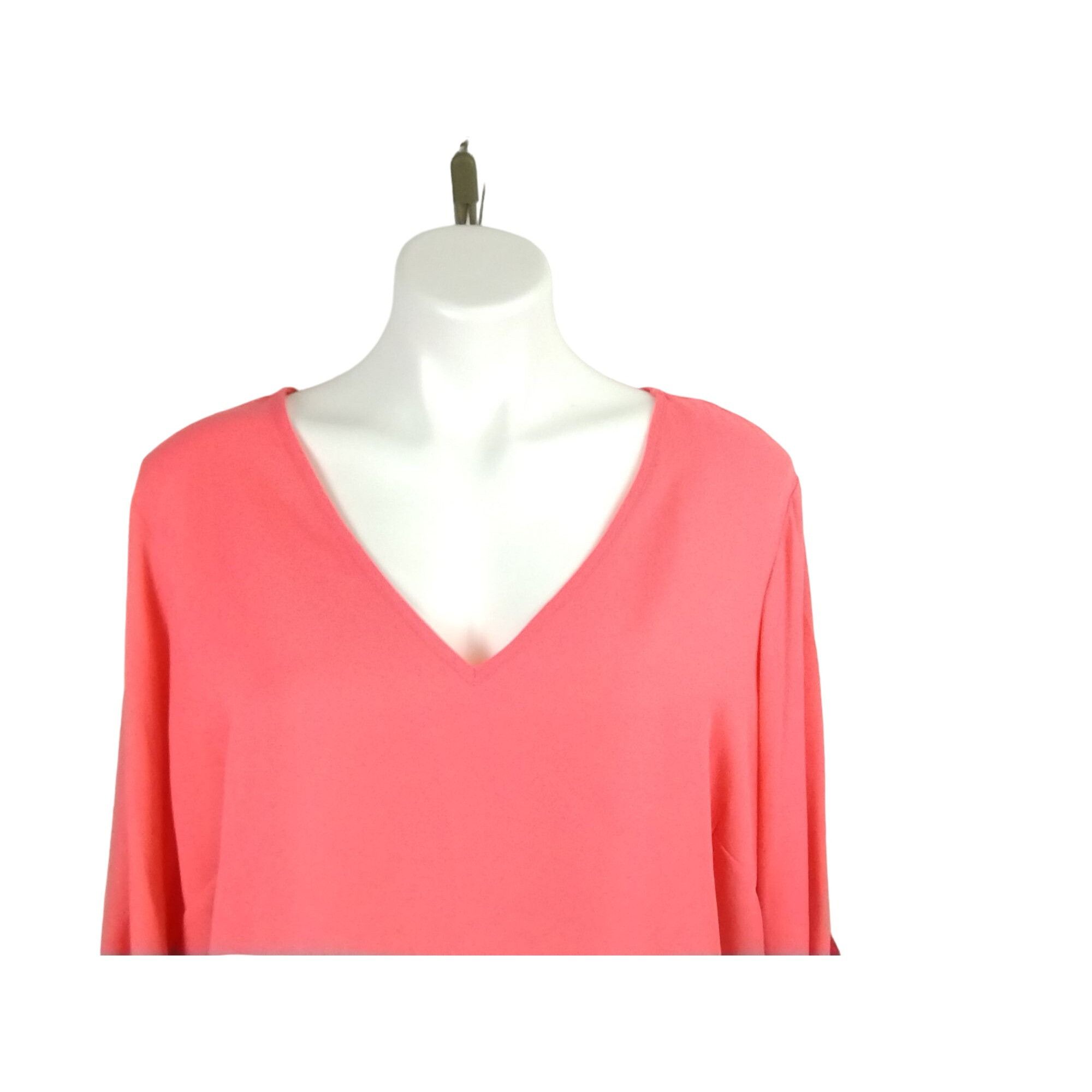 Other Zac and Rachel Womens 2X Pink V-Neck Rolled Sleeve Blouse wi Size 3XL / US 20-22 - 12 Thumbnail
