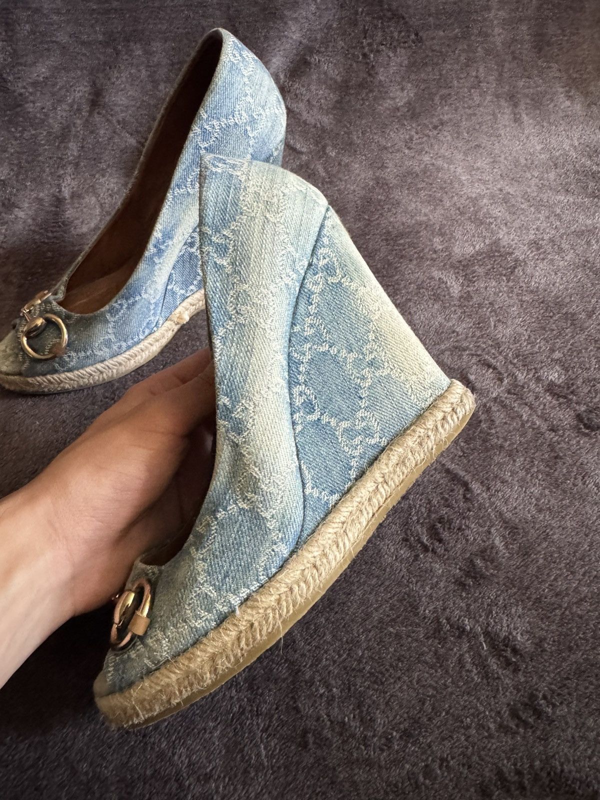 Gucci Gucci Horsebit monogram GC denim heels blue Size US 6 / IT 36 - 5 Thumbnail