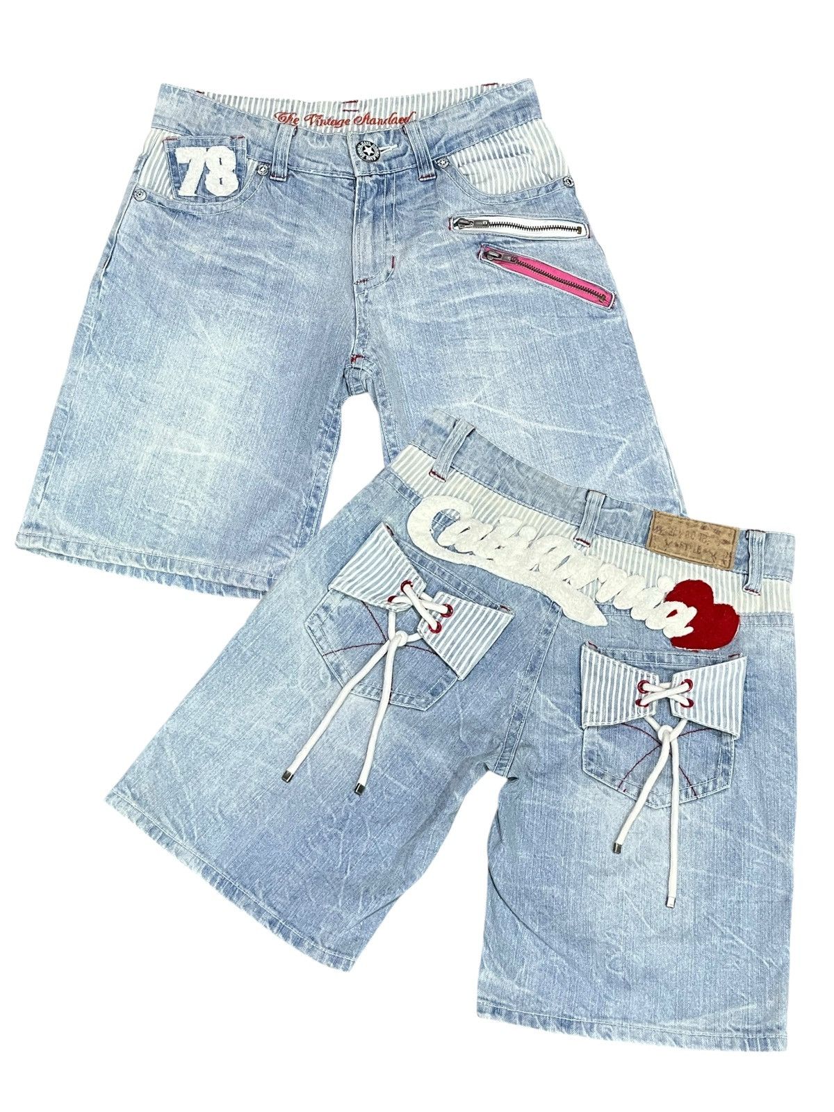 Vintage CALIFORNIA❤️Bold Spellout Laced Pockets Light Wash Shorts ❤️ Size 27" / US 4 / IT 40 - 1 Thumbnail