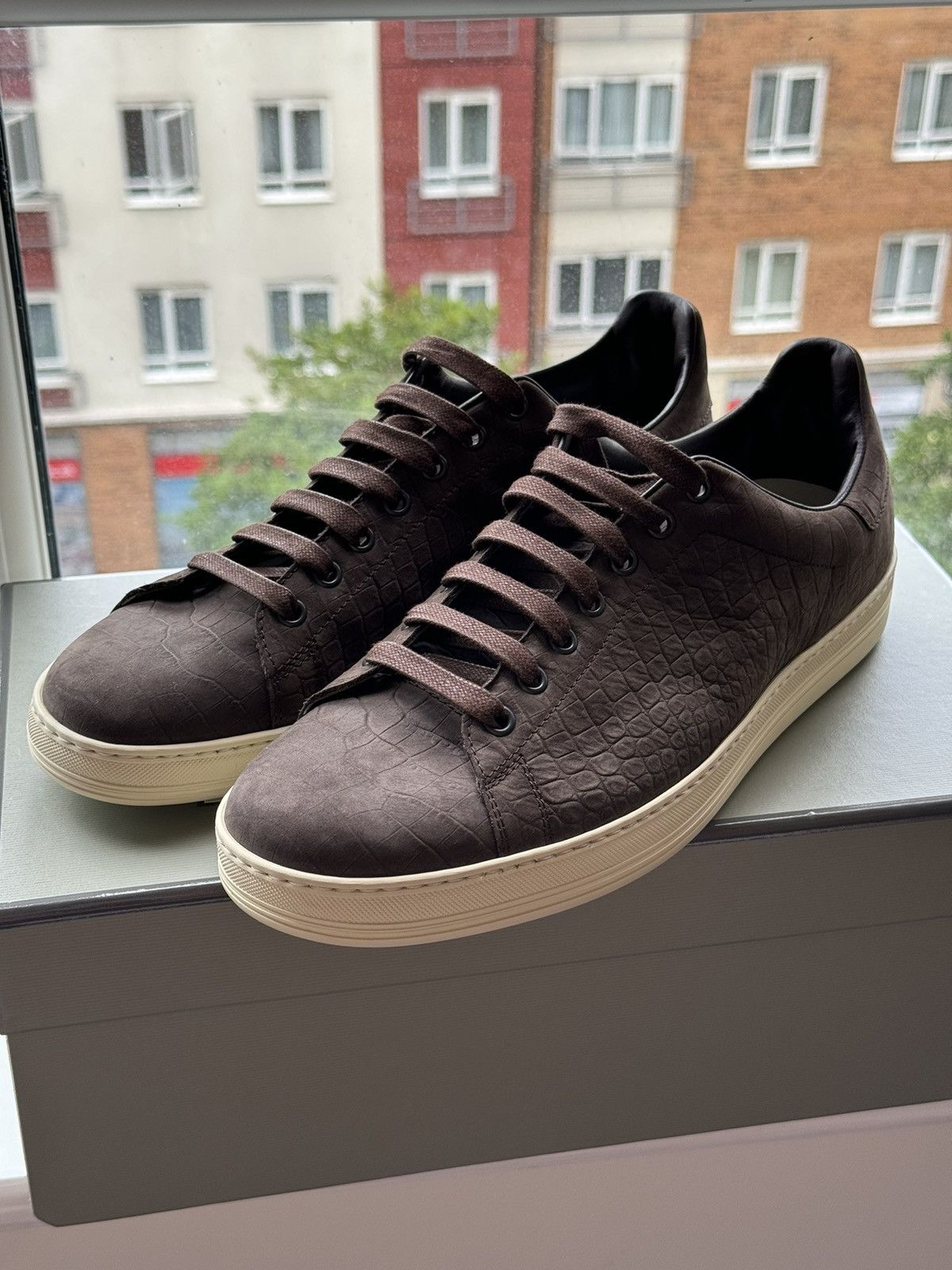 Tom Ford TOM FORD Brown Stamped Croc Nubuck Warwick Sneakers Size US 10 / EU 43 - 2 Thumbnail