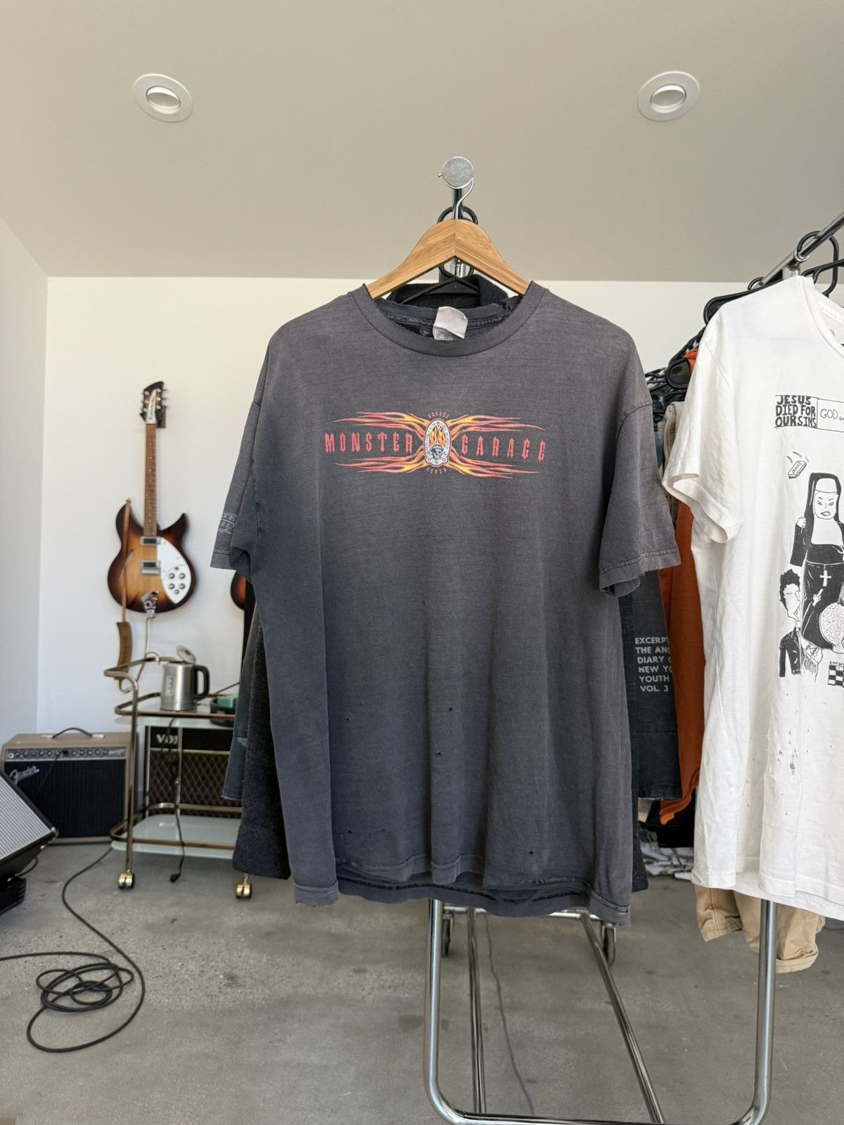 SUNFADED DISTRESSED VINTAGE MONSTER GARAGE TEE SHIRT