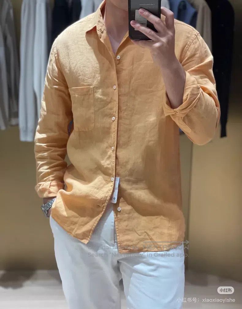 Loro Piana Loro Piana Mustard Yellow Linen Shirt Size L / US 10 / IT 46 - 3 Thumbnail