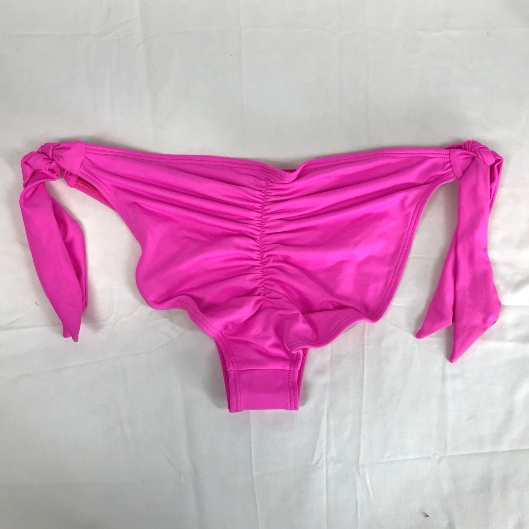 Vintage VINTAGE? No — (Original is not vintage) Frederick's of Hollywood Hot Pink Side Tie Ruched Bikini Bottom 1X/2X NWT Size 40" / US 18 - 4 Thumbnail