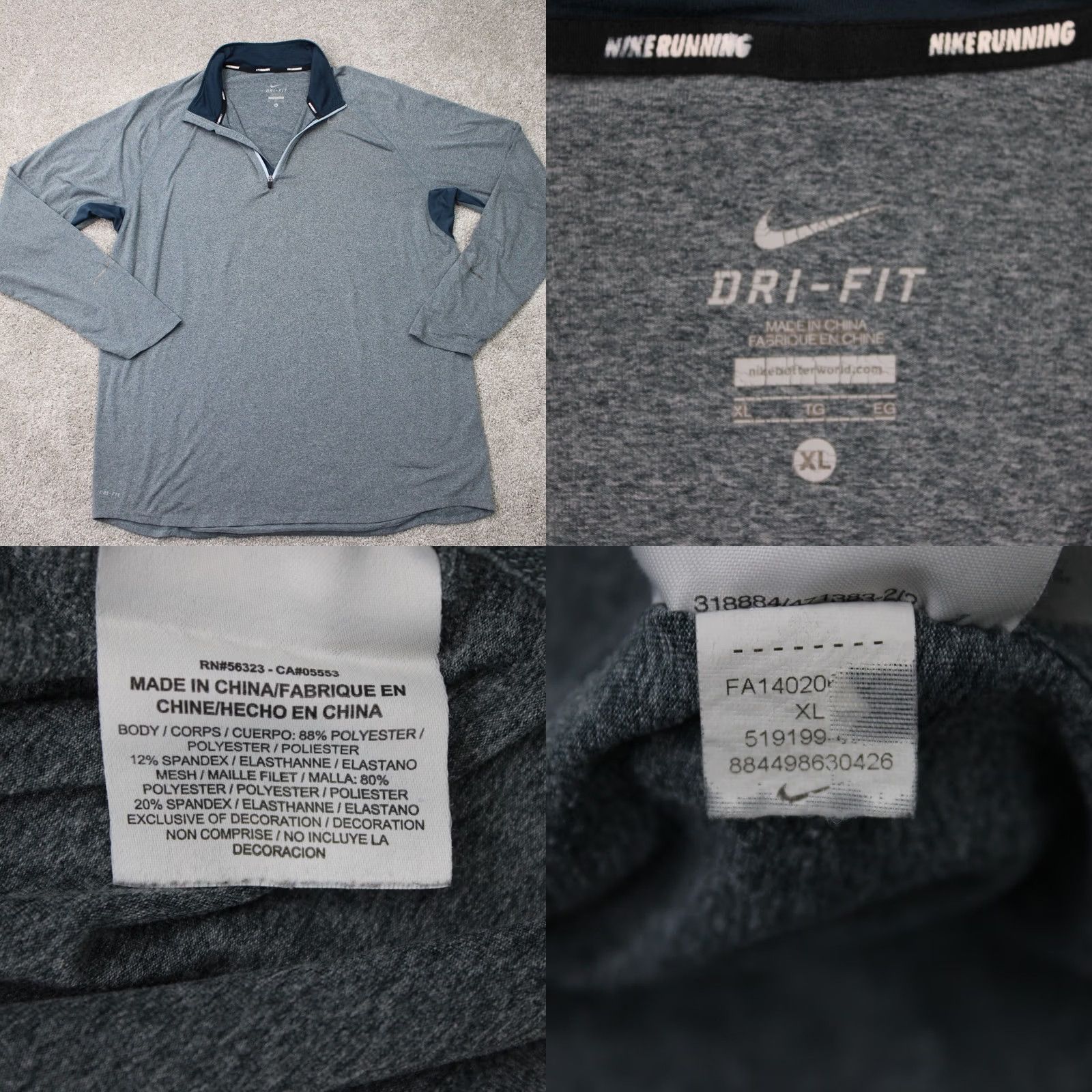 Nike Nike Running Sweatshirt Men XL Gray Dri-Fit 1/4 Zip Long Sleeve Pullover Size US XL / EU 56 / 4 - 8 Thumbnail