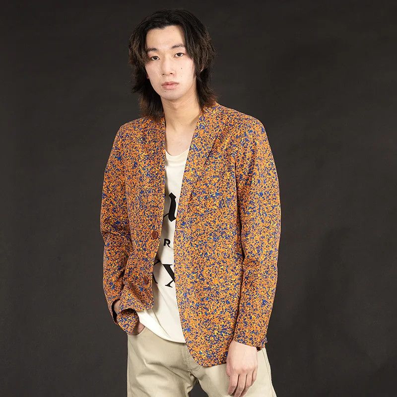 Issey Miyake Lyocell Cotton Marble Print B Jacket in Orange and Blue Size US S / EU 44-46 / 1 - 14 Thumbnail