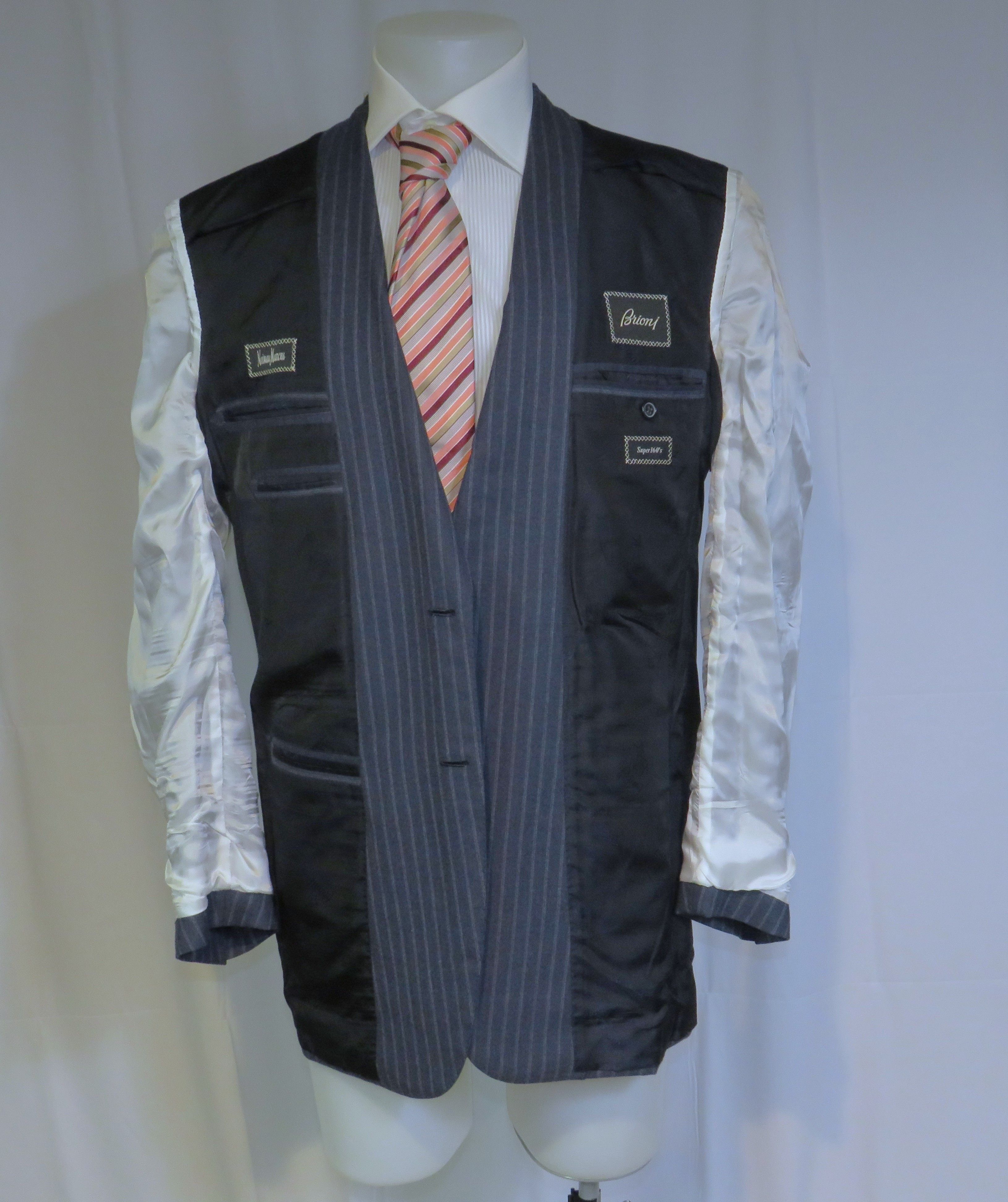 Brioni Nomentano Super 160 Custom Made Blue Striped Suit 42L NWT Size 42L - 13 Thumbnail