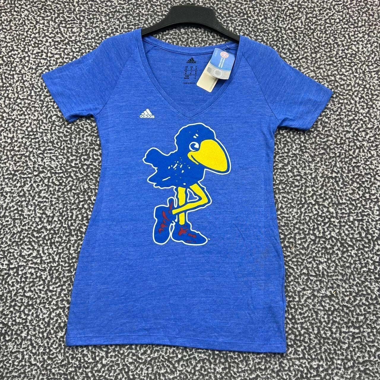 Adidas Kansas Jayhawks Shirt Women Adidas Short Sleeve V-Neck New S Size S / US 4 / IT 40 - 1 Thumbnail