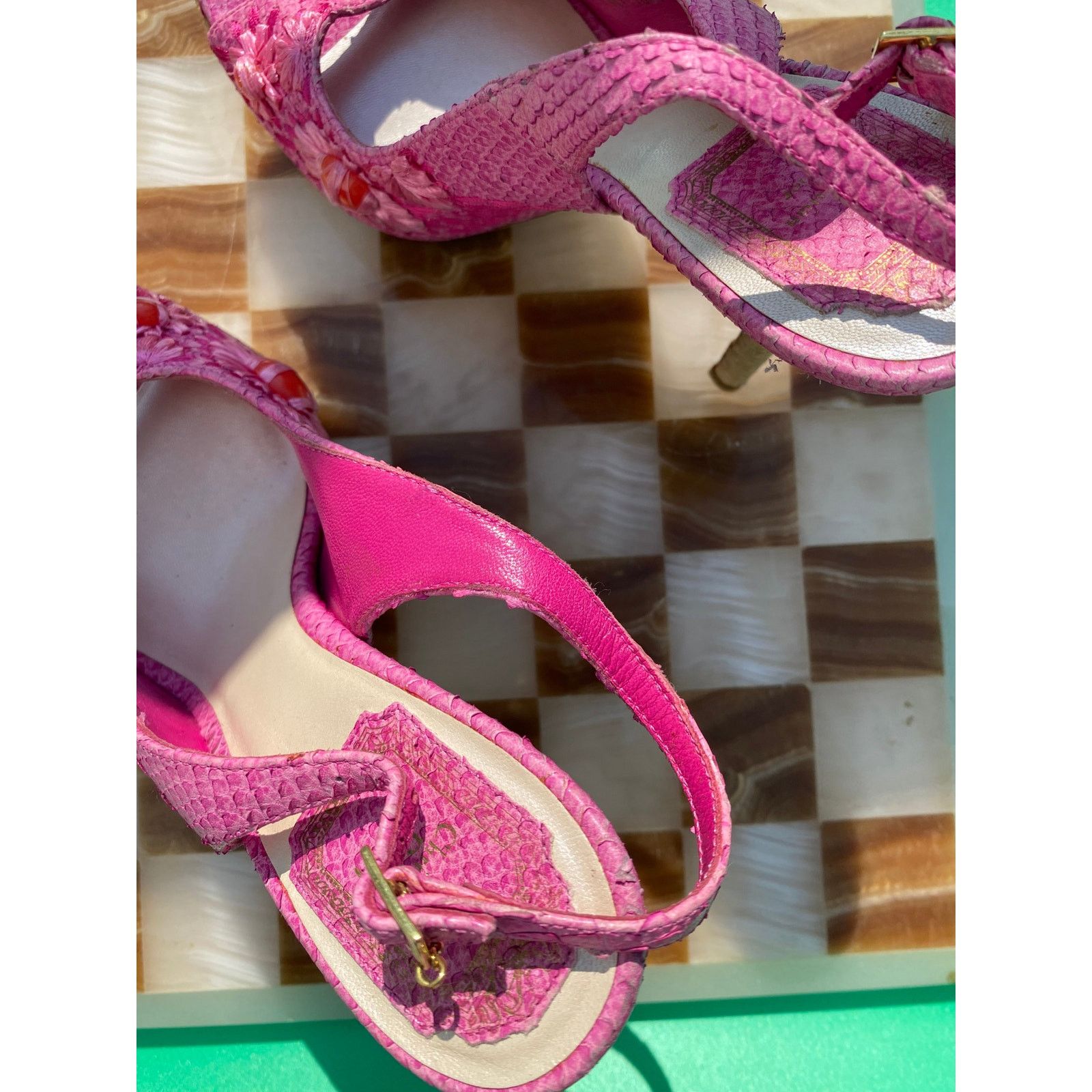 Dior Vintage Dior Pink Python And Raffia Embellished Platforms Size US 7 / IT 37 - 9 Thumbnail