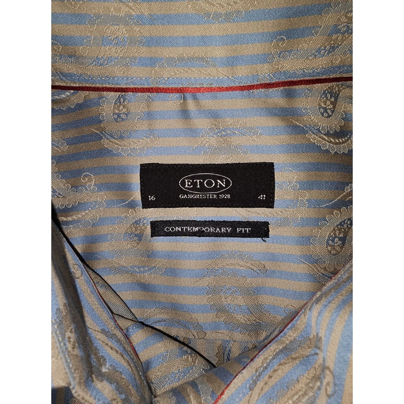 Eton ETON Contemporary Fit Paisley Design Button-Up Dress Shirt Mens 16/41 Sweden Paisley Blue 100% Cotton Mens Dress Shirt Modern Classic Size 42R - 4 Thumbnail