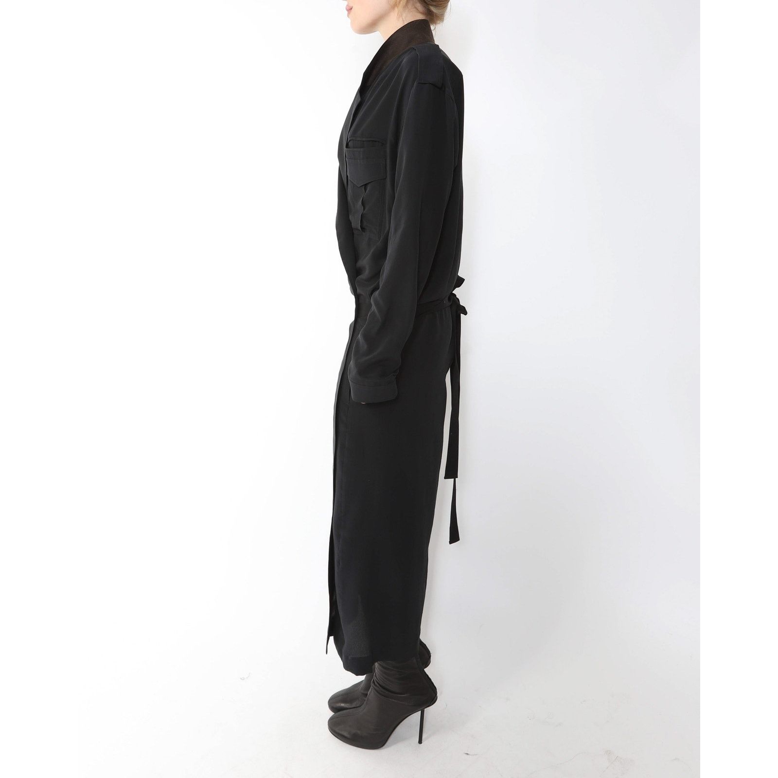 Haider Ackermann FW14 Kimono Dress with Military Details in Black Silk Size XS / US 0-2 / IT 36-38 - 6 Thumbnail