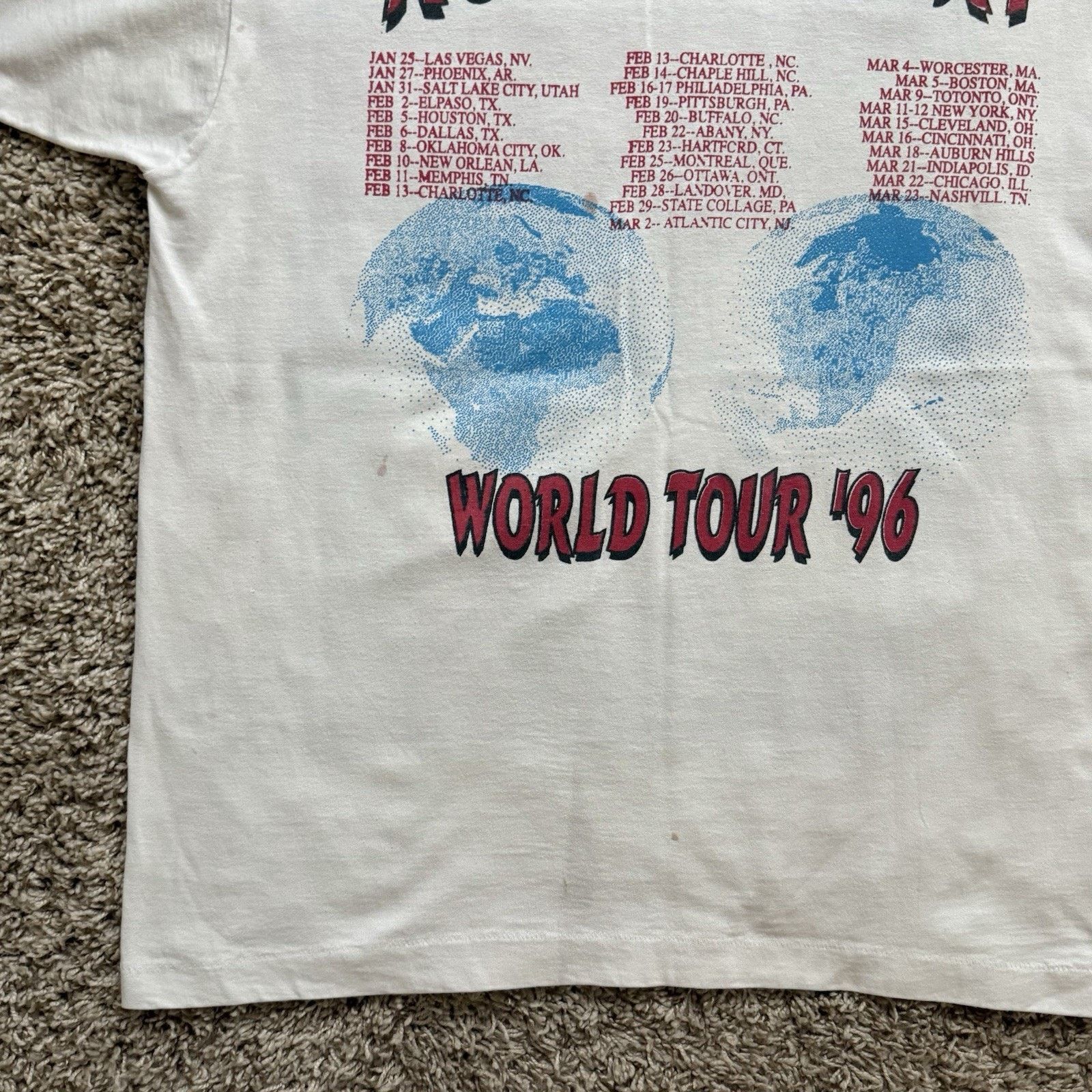 Vintage Vintage 1996 Rod Stewart World Tour White T-Shirt Distressed Size US L / EU 52-54 / 3 - 11 Thumbnail