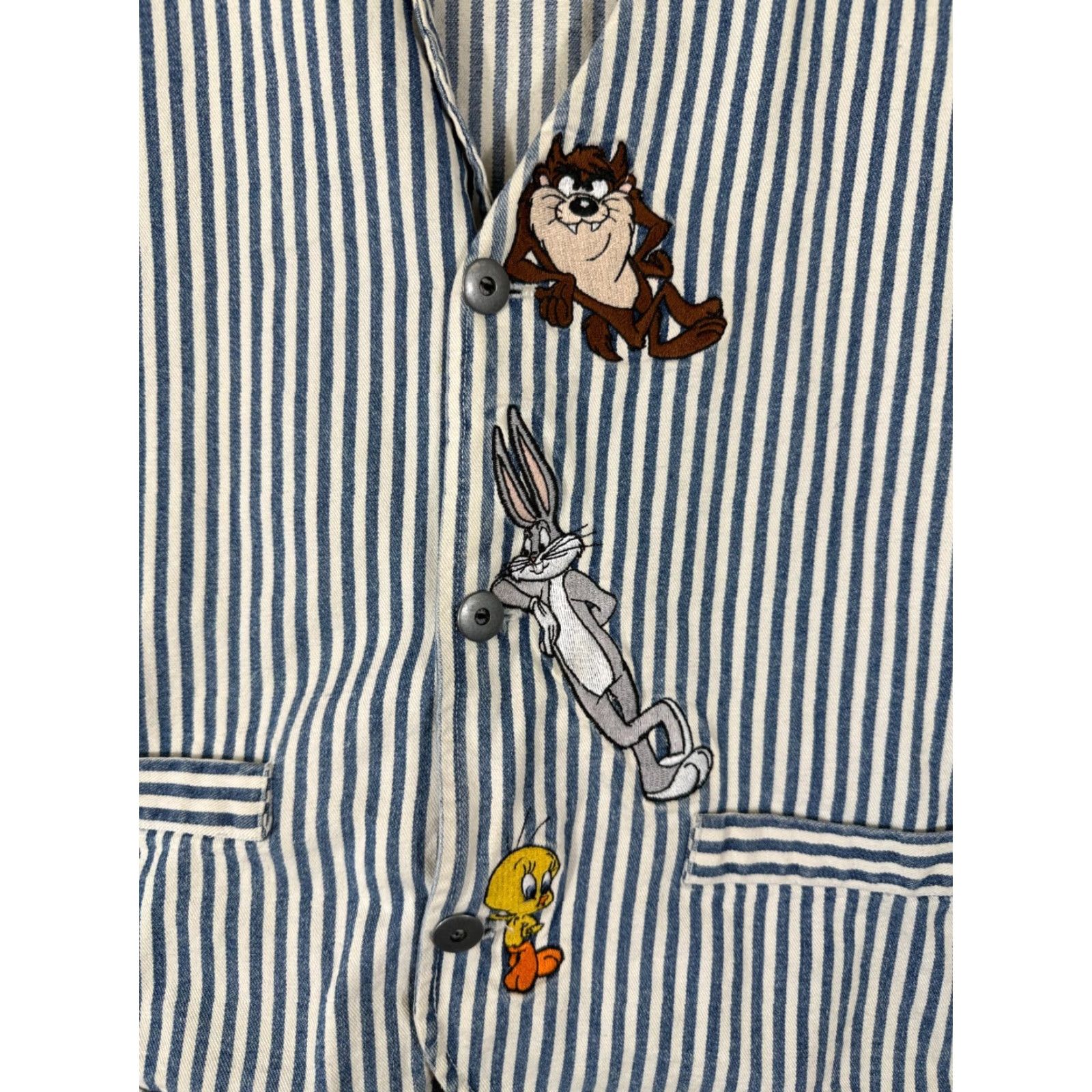 Vintage VINTAGE Warner Bros. Denim Vest Womens 2XL Blue White Striped Taz & Tweety 1996 Casual Vest Womens 2XL Blue White Striped Cartoon 90s Mens/ Womens Size XXL / US 16-18 / IT 52-54 - 5 Thumbnail