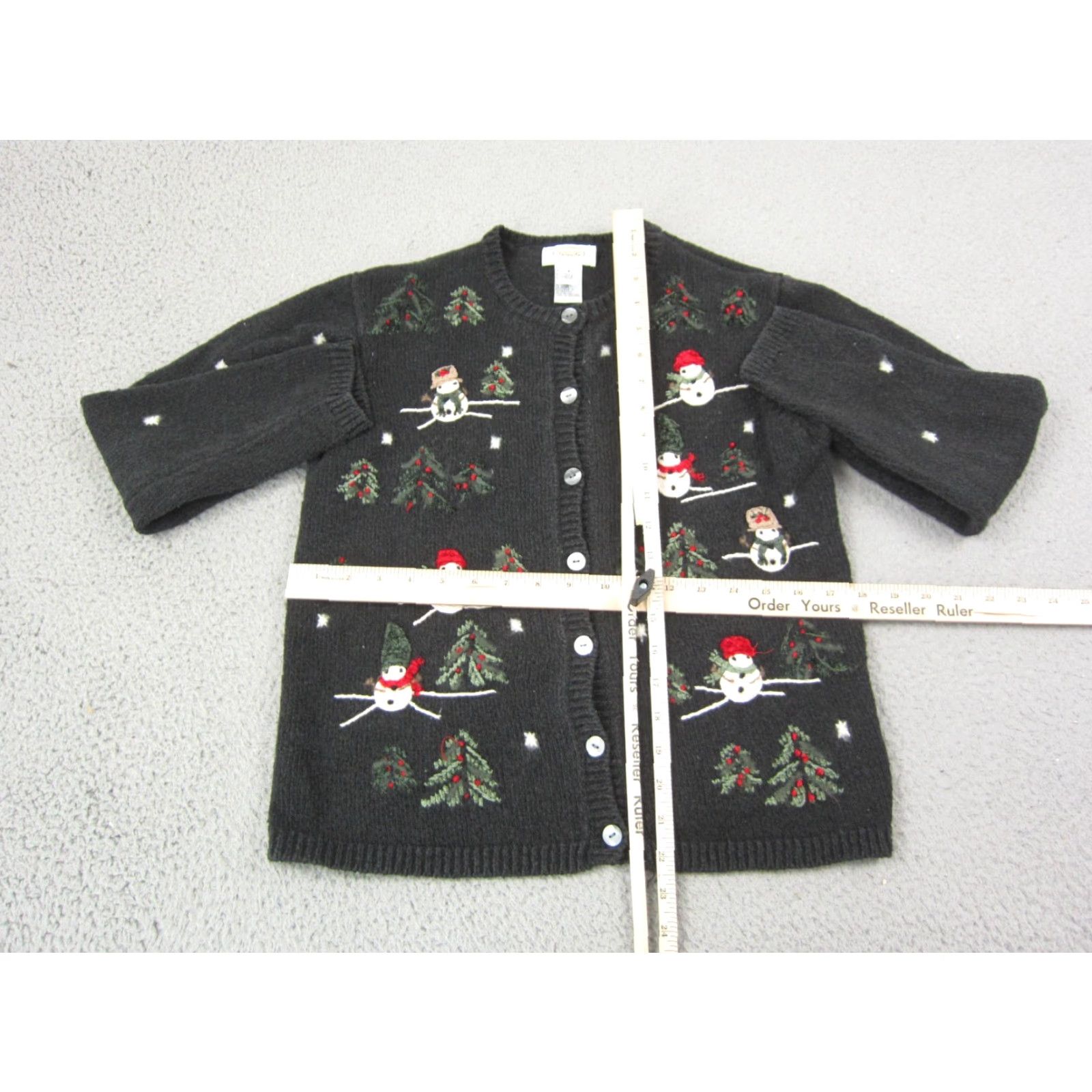 Talbots Talbots Cardigan Women S Black Christmas Embroidered Holiday Sweater Knit Crew Neck Long Sleeve Casual Autumn Winter Size S / US 4 / IT 40 - 5 Thumbnail