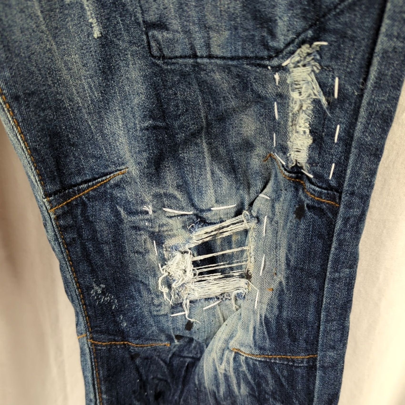 Denime FWRD Denim Jeans Distressed Paint Splattered Regular Fit Men 40X34 Denim Blue Medium Cotton Blend Waist 40 Inseam 34" Tapered Size US 40 / EU 56 - 3 Thumbnail