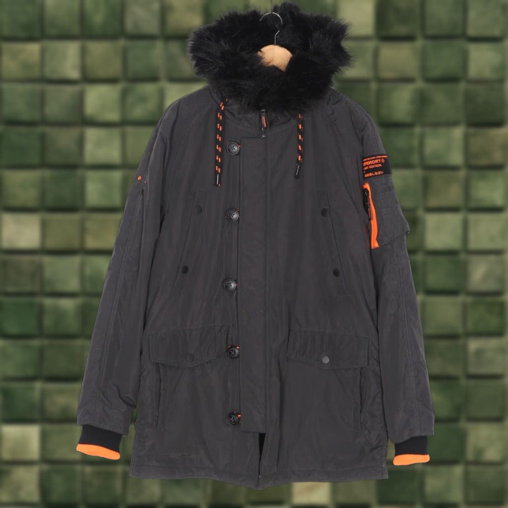 Superdry SUPERDRY Parka Jacket Men XL Fur Hooded MJ5617 Black Regular Size XL Parka Mens Jacket Size US XL / EU 56 / 4 - 1 Thumbnail