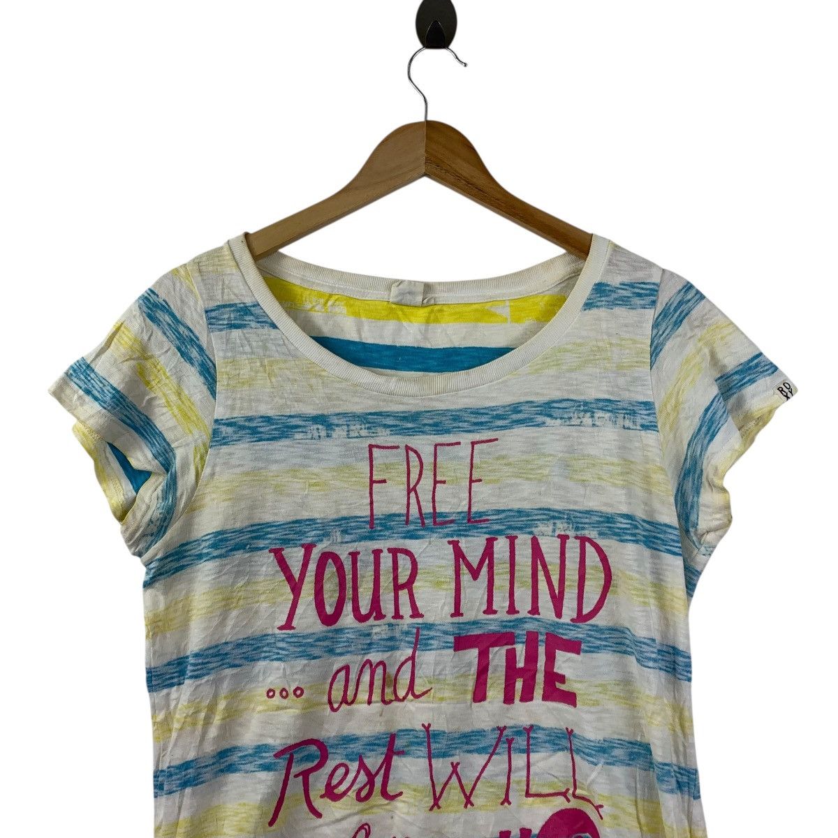 Vintage Roxy Beachwear Striped Tee Womens M Graphic Quote Shirt Size M / US 6-8 / IT 42-44 - 2 Thumbnail