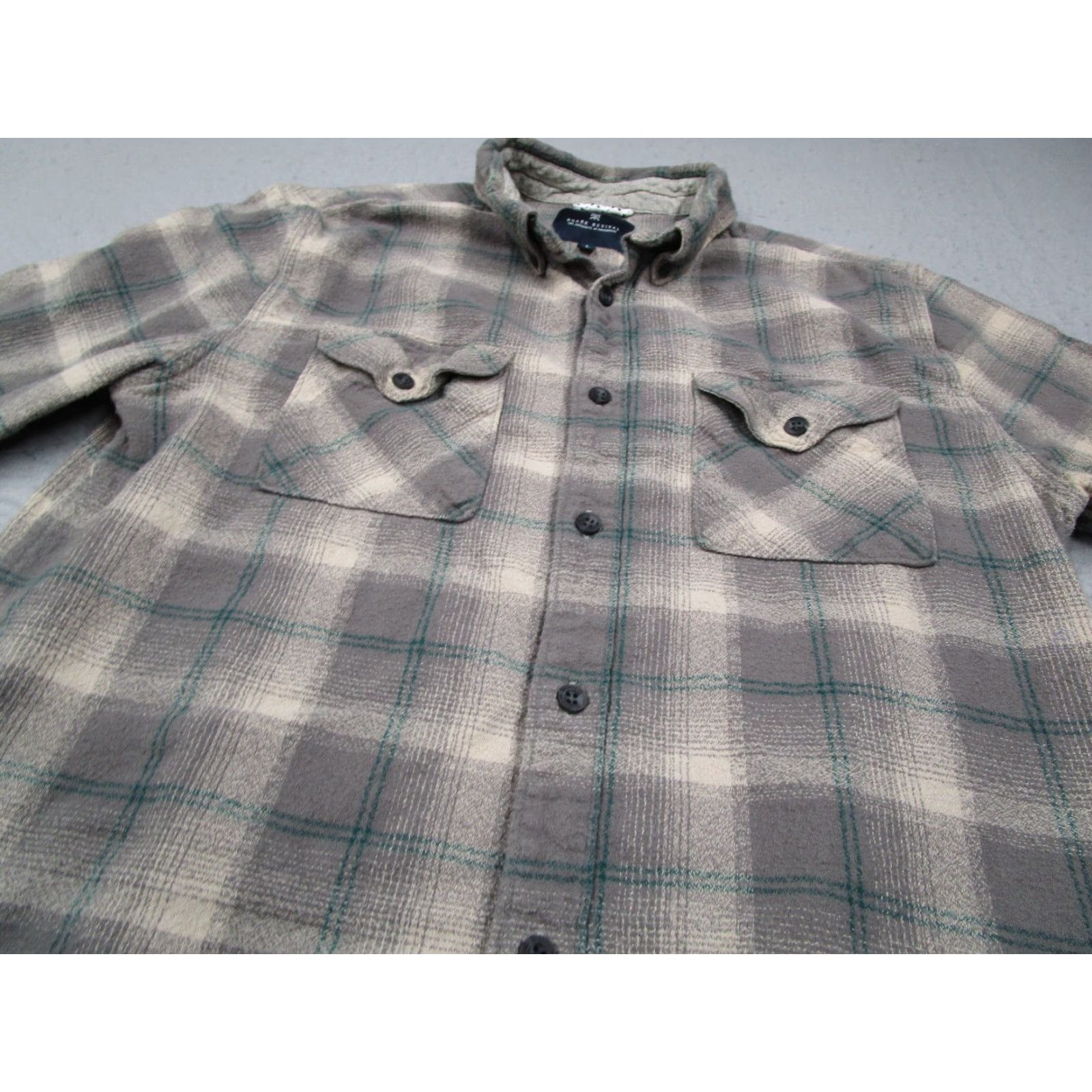 Roark VINTAGE Roark Revival Men's Button-Up Shirt Long Sleeve Cotton Flannel Check Fall Spring Summer Winter Gray Large Size US L / EU 52-54 / 3 - 2 Thumbnail
