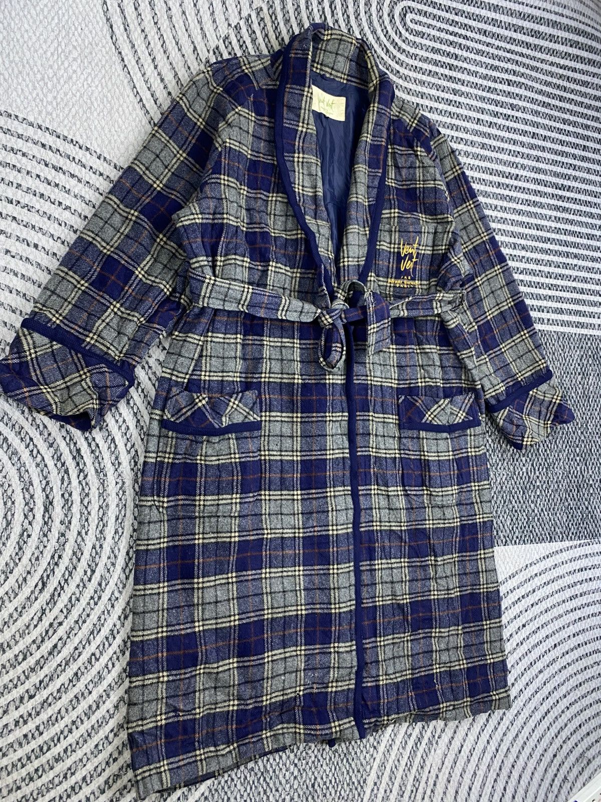 Pierre Balmain Vtg Vent Vert Pierre Balmain Navy Checked Long Wool Jacket Size US XL / EU 56 / 4 - 3 Thumbnail