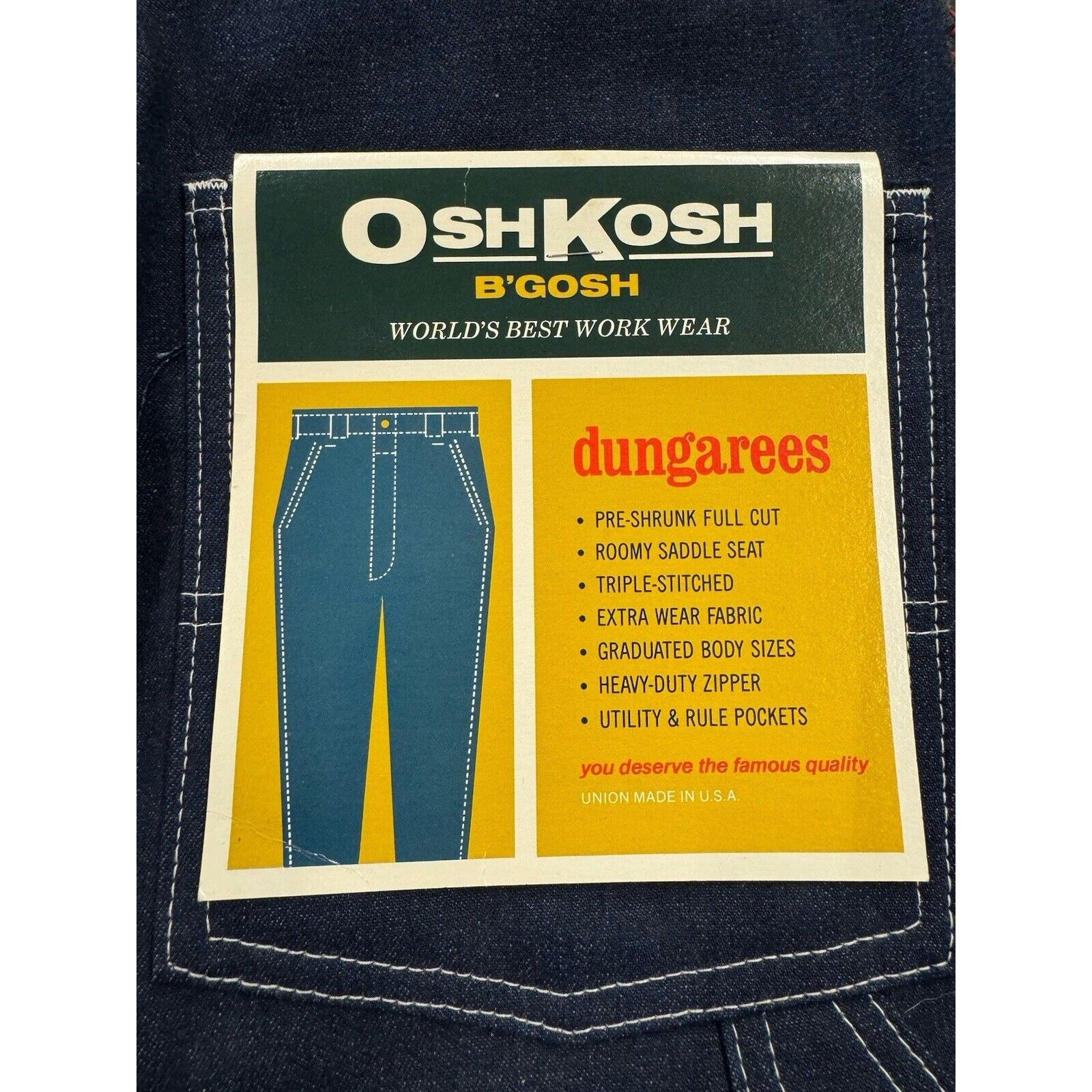 Oshkosh Deadstockn70s Oshkosh B’Gosh Sanforized Denim Mens W30 X L34 Size US 30 / EU 46 - 6 Thumbnail