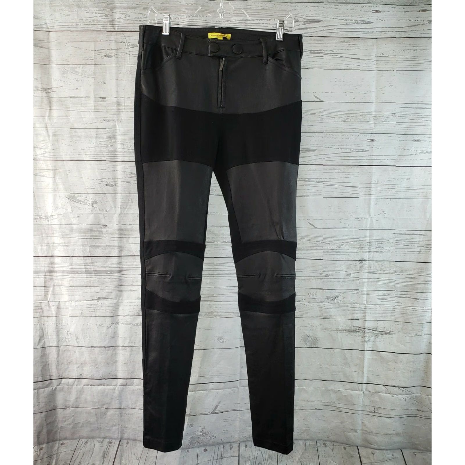 Vintage Catherine Malandrino Womens Pants Sz 8 Black Lamb Leather Ponte Mid Rise Skinny Trousers Mens Womens Size 30" / US 8 / IT 44 - 2 Thumbnail