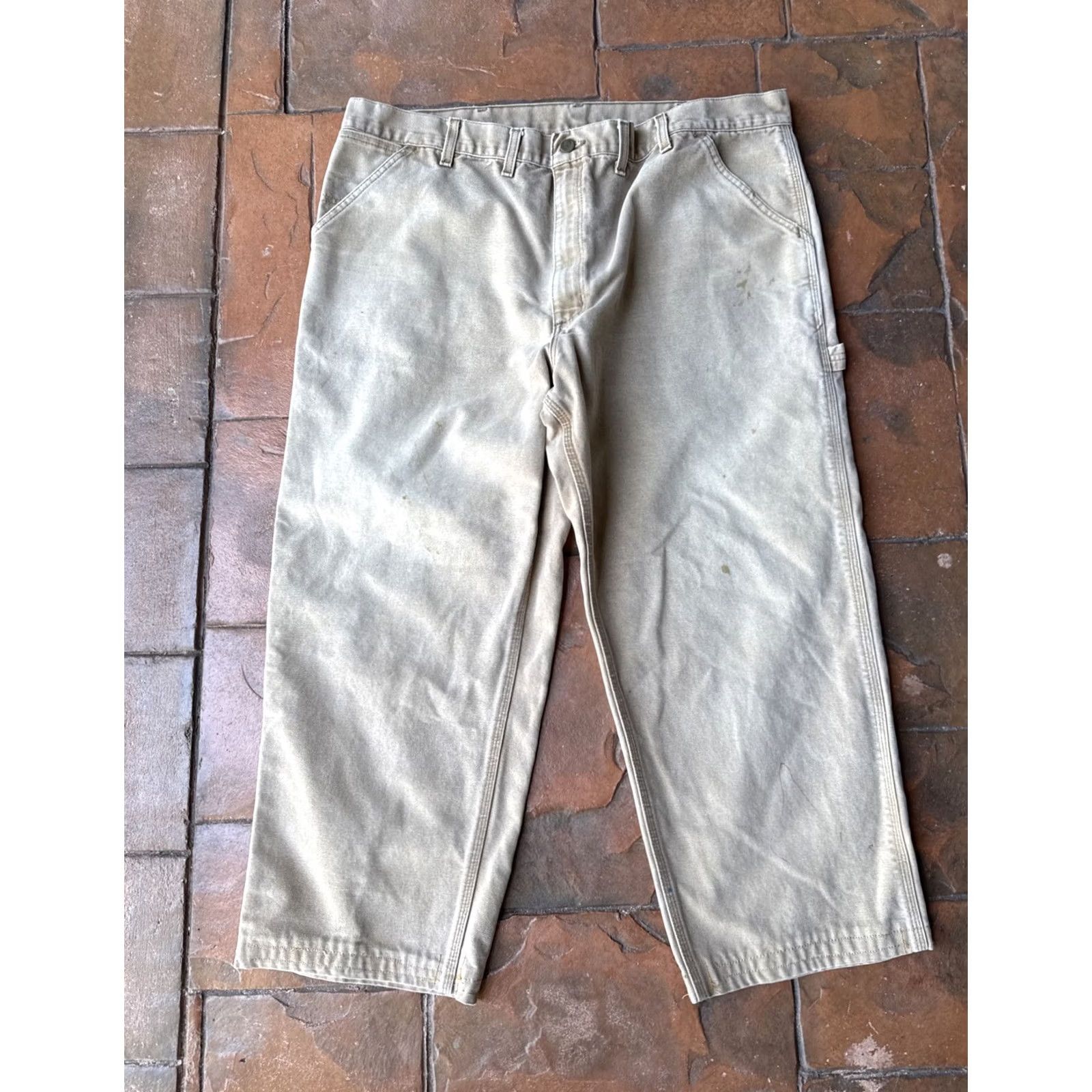 Carhartt VINTAGE Carhartt Workwear Carpenter Jeans 44 Beige Grunge USA Men Pants 5-Pocket Design Denim Distressed Carpenter Style Size US 44 / EU 60 - 2 Thumbnail