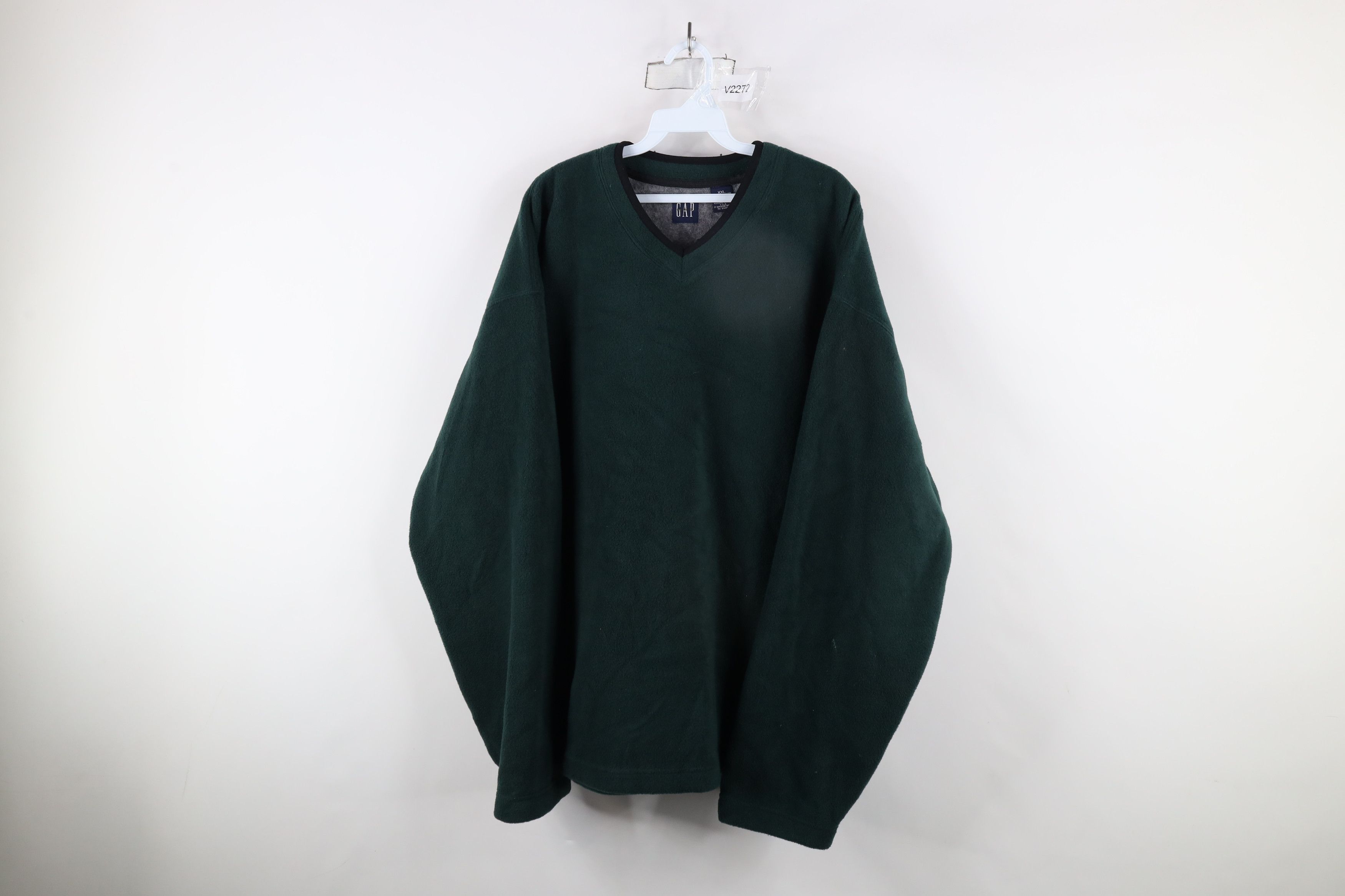Gap × Vintage Vintage 90s Gap Blank Thick Fleece V-Neck Sweater Green Size US XXL / EU 58 / 5 - 1 Thumbnail