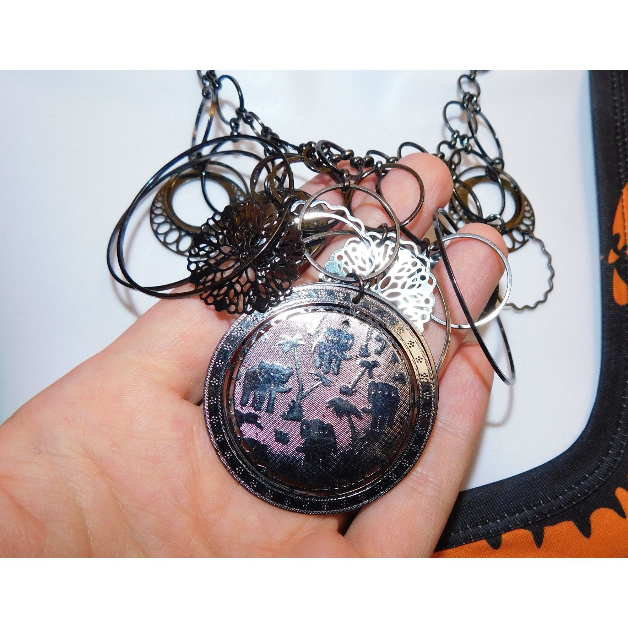Other Abstract Floral Elephant Silver Tone Medallion Necklace Size ONE SIZE - 8 Thumbnail