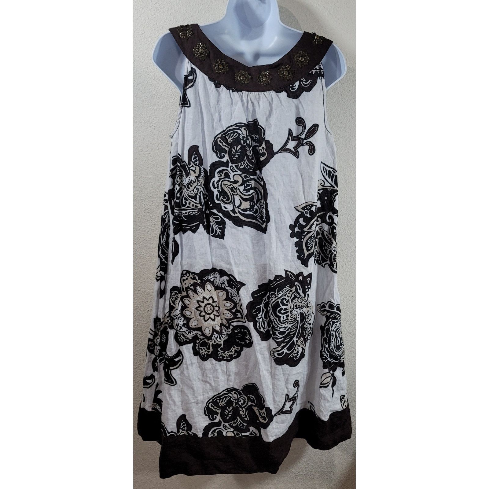 Other Style & Co. Brown White Floral Embellished Collar Dress 8 Size M / US 6-8 / IT 42-44 - 3 Thumbnail
