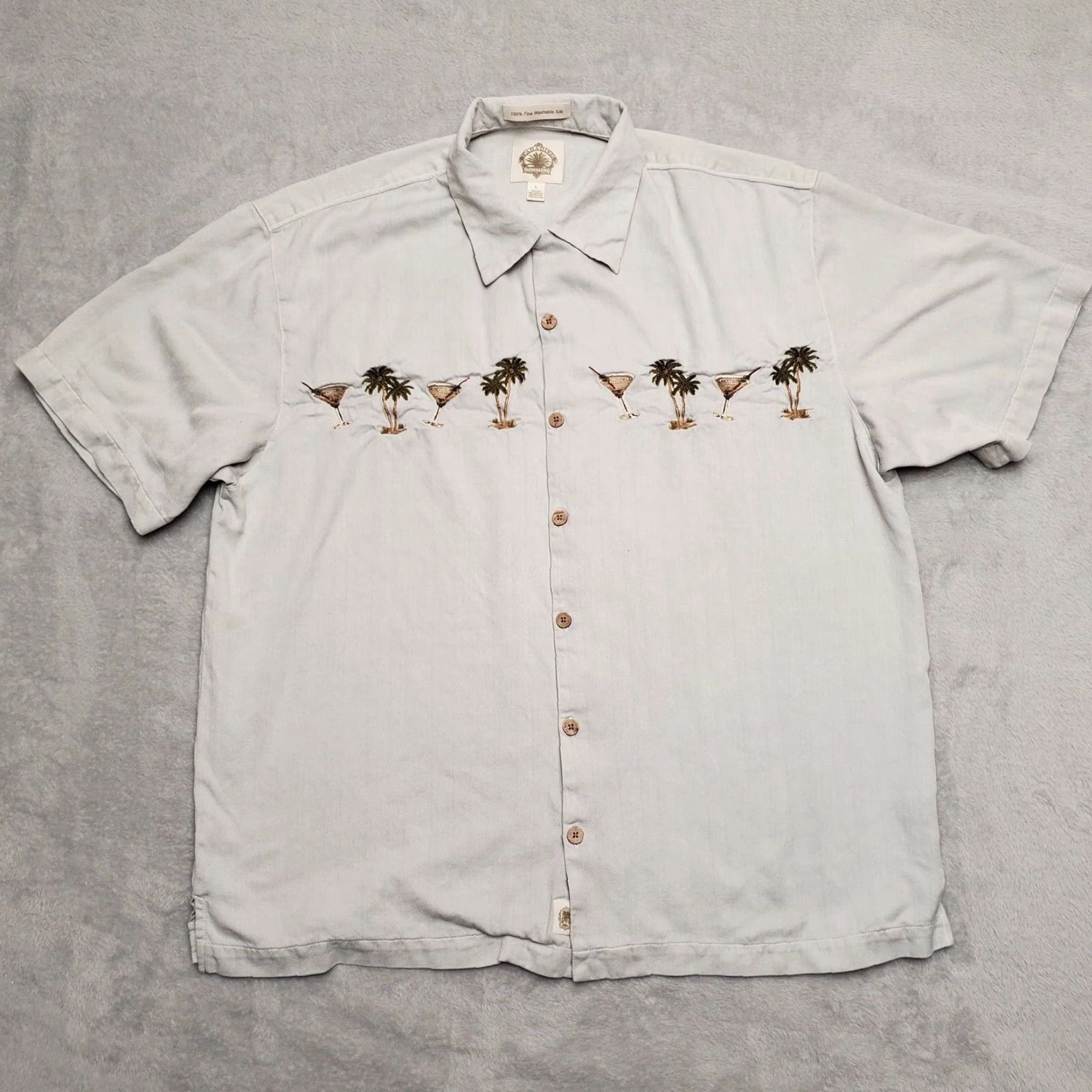 Paradise VINTAGE Paradise Hawaiian Shirt Mens Large Green 100% Silk Cocktail Martini Embroidered Paradise Green Short Sleeve Button-Up Mens L Size US L / EU 52-54 / 3 - 2 Thumbnail