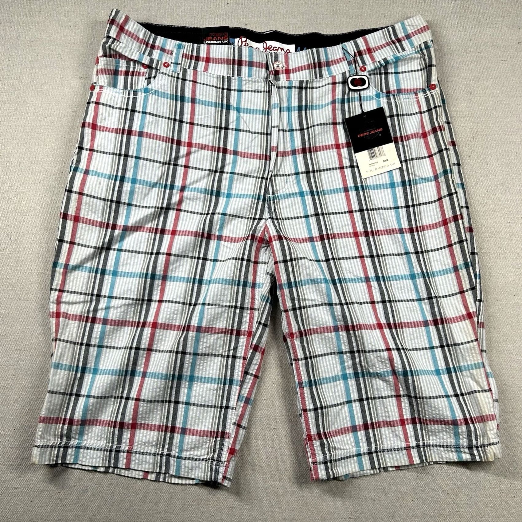 Pepe Jeans Pepe Jeans London Shorts Mens 44 Plaid Seersucker Bermuda Hip Hop Relaxed Baggy Multicolor Cotton Canvas 5-Pocket Inseam 14in Button Front 44 Mens Size US 44 / EU 60 - 2 Thumbnail