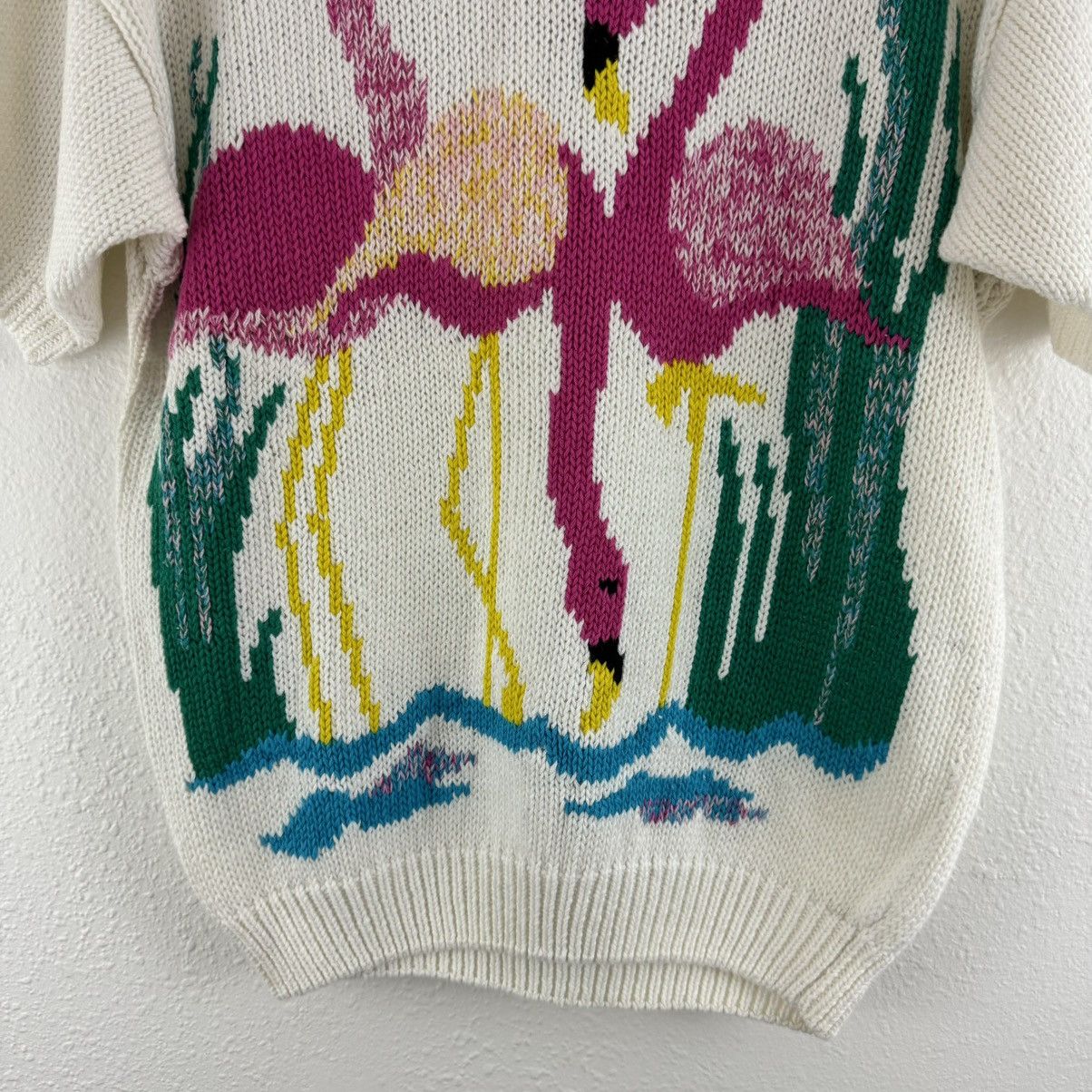 Vintage HONORS MISSES Vintage 1980s White Pink Flamingo Sweater Top Size S / US 4 / IT 40 - 4 Thumbnail