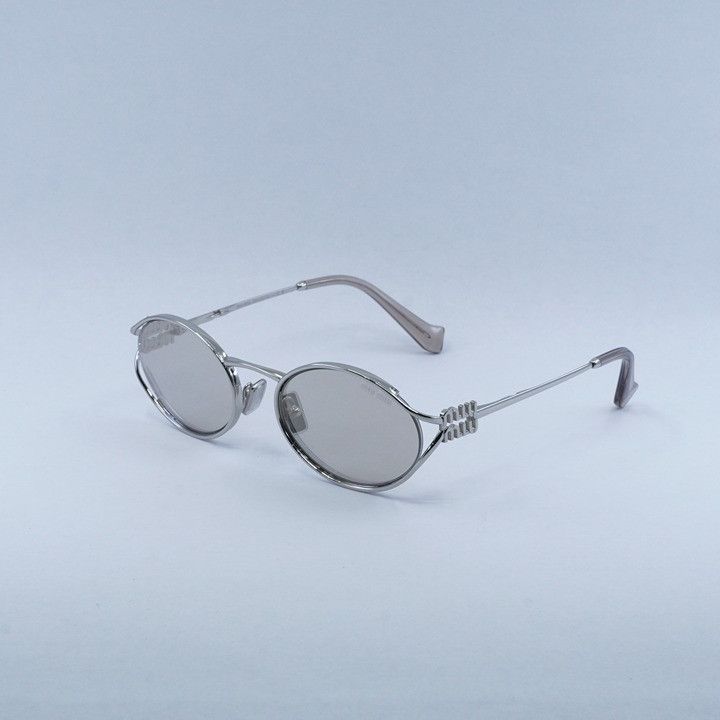 Miu Miu Miu Miu MU52YS 1BC10F Sunglasses Silver Oval Frame Size ONE SIZE - 2 Thumbnail