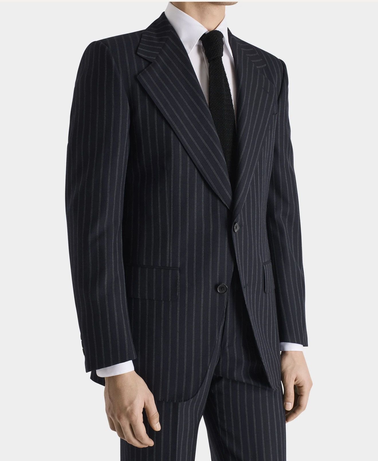 HUSBANDS SINGLE-BREASTED SUIT NAVY WITH LIGHT GREY PINSTRIPES Size 52R - 4 Thumbnail