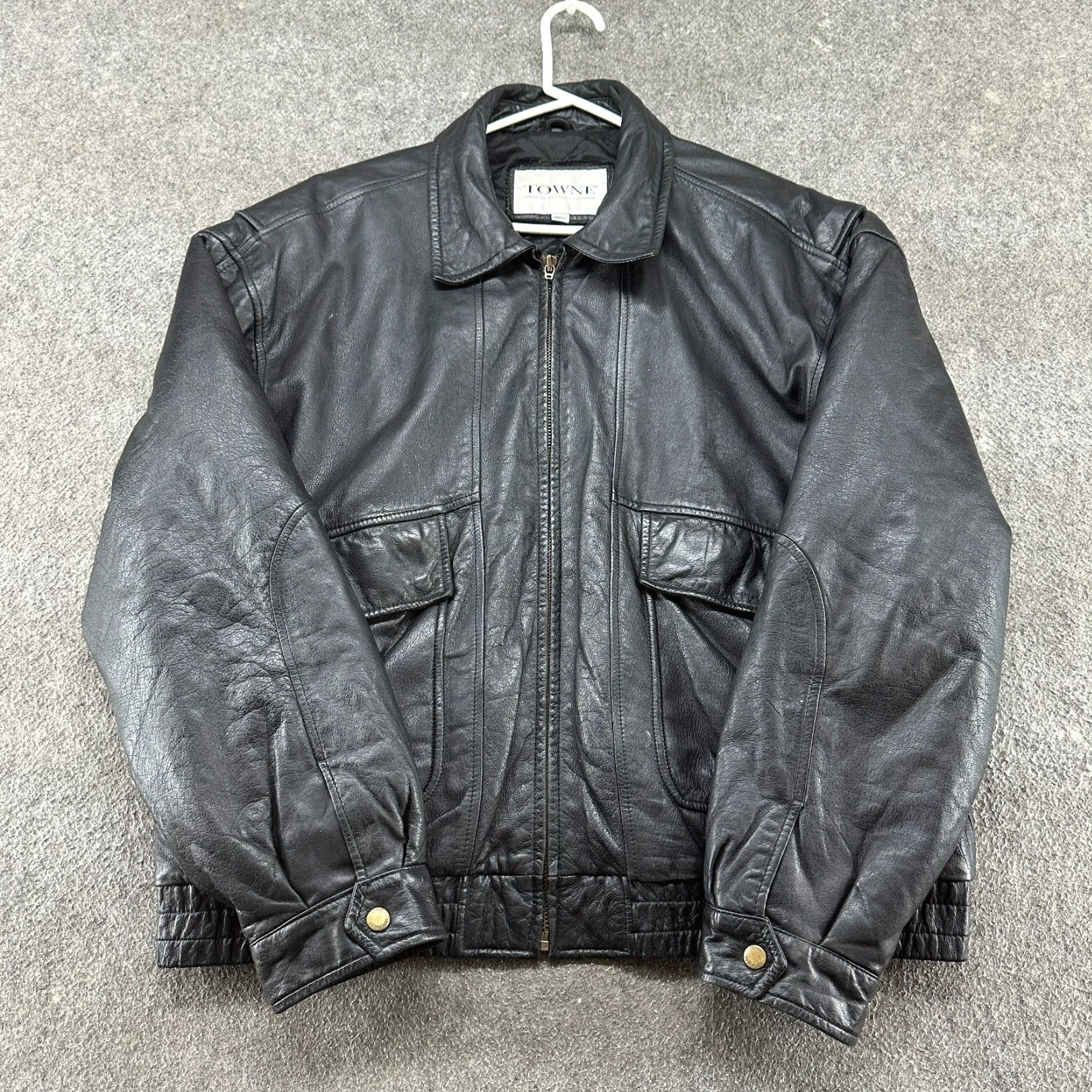 London Fog VINTAGE Towne London Fog Leather Bomber Jacket Mens XL Black Quilted Lined 90s Motors/Biker Accessories? Size US XL / EU 56 / 4 - 2 Thumbnail