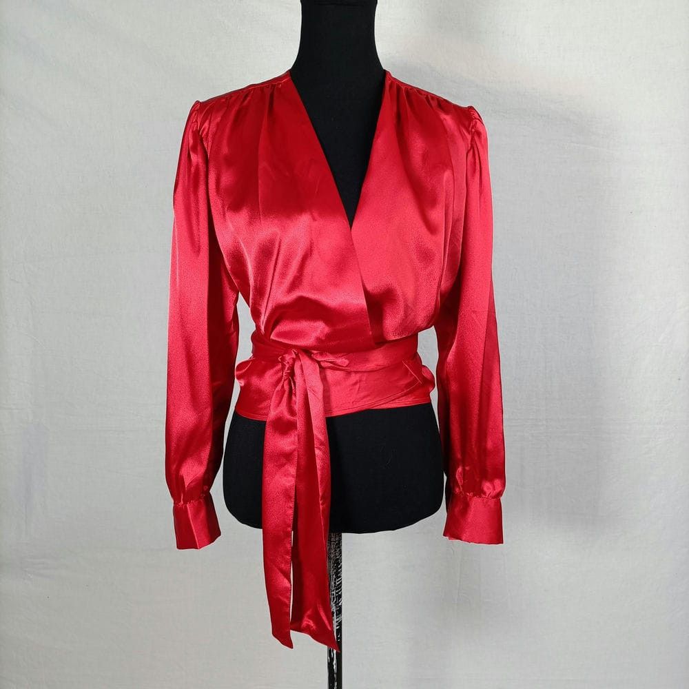 image of YVES Saint Laurent Shirt With Red YSL Silk Sash, Women's (Size XS)