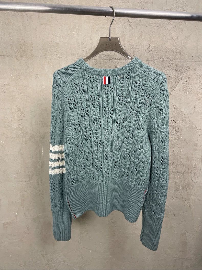 Thom Browne Thom browne Turquoise four-striped round-neck wool sweater Size XS / US 0-2 / IT 36-38 - 2 Thumbnail