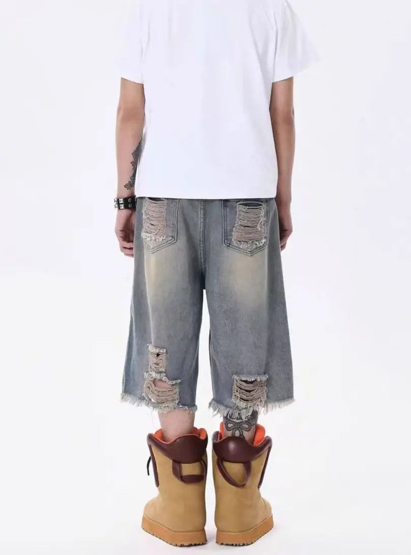 Japanese Brand × Jean Vintage ripped loose denim shorts Size US 33 - 3 Thumbnail