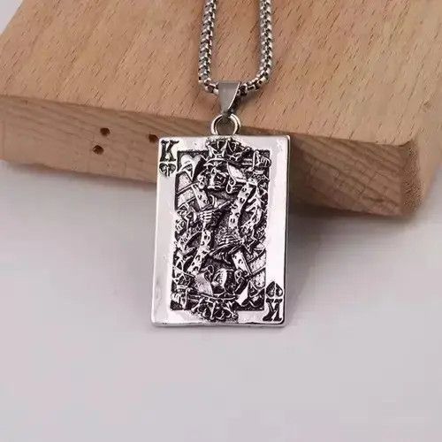 Jewelry x Vintage Retro Poker Skull Necklace Pendant in Silver, Men's
